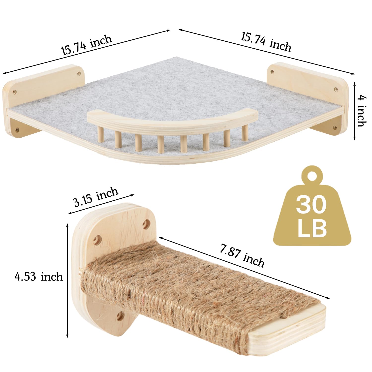Coolex Large Cat Wall Shelves, Corner Cat Shelf with 3 Cat Wall Steps, Cat Shelves for Wall Large Cats Set, Cat Wall Bed with Plush Covered, Wall Mounted Cat Climbing Shelf for Indoor Cats (Wood)