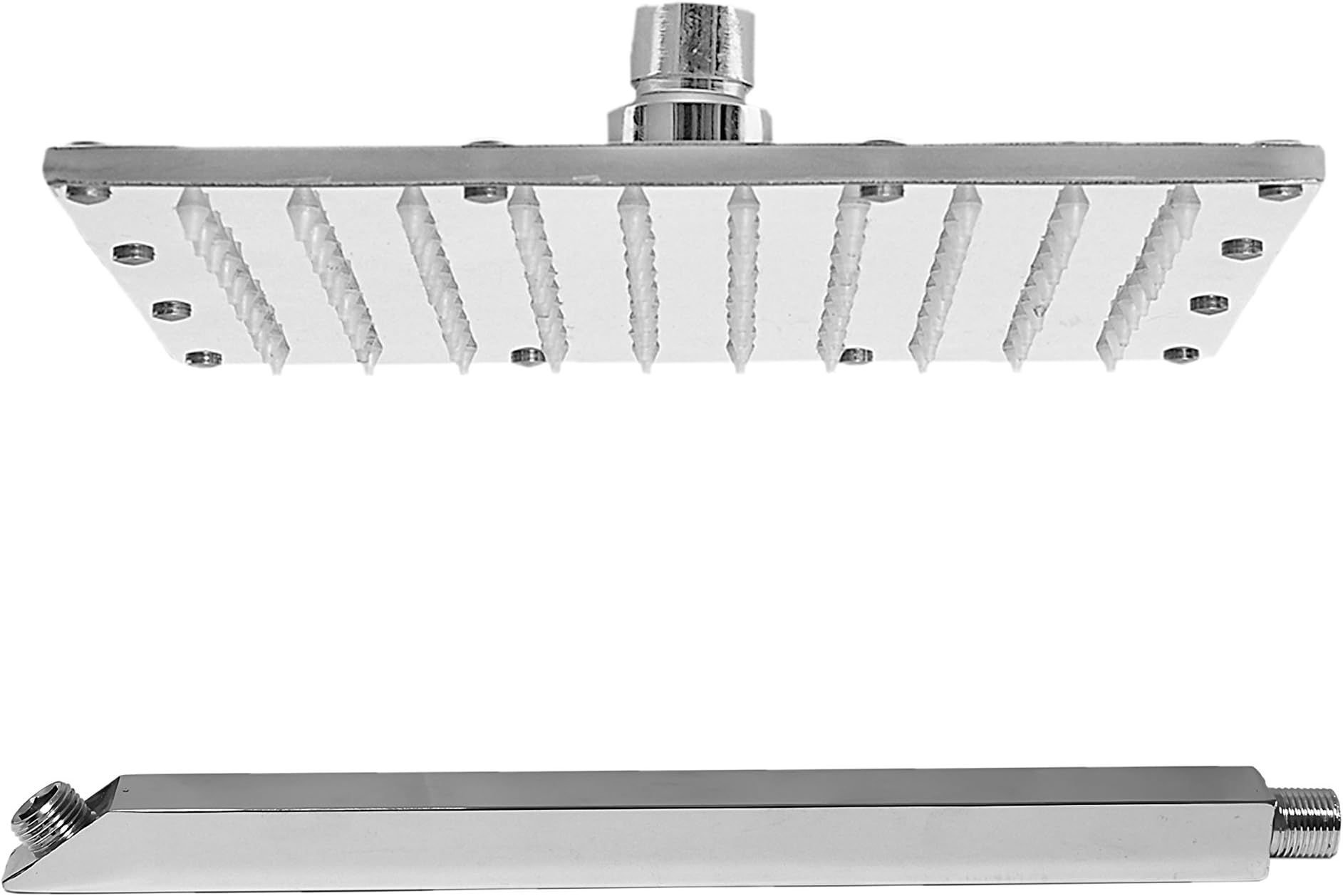 Reska High Grade Stainless Steel Square Shower Arm (15" Inch) long with Chrome Finish Rain Spray Shower Head Overhead Shower/Shower Plate of ((8" x 8"))