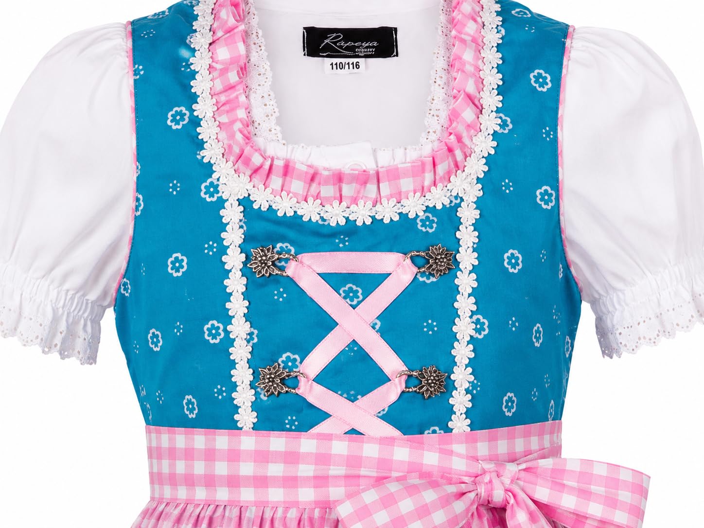 Ramona Lippert® - Dzieci Dirndl dla dziewczynek - zestaw Dirndl NINA - turkusowy + różowy - w zestawie sukienka, fartuch i bluzka - świąteczny strój - rozmiar 86 do 164, turkusowy, 146-152