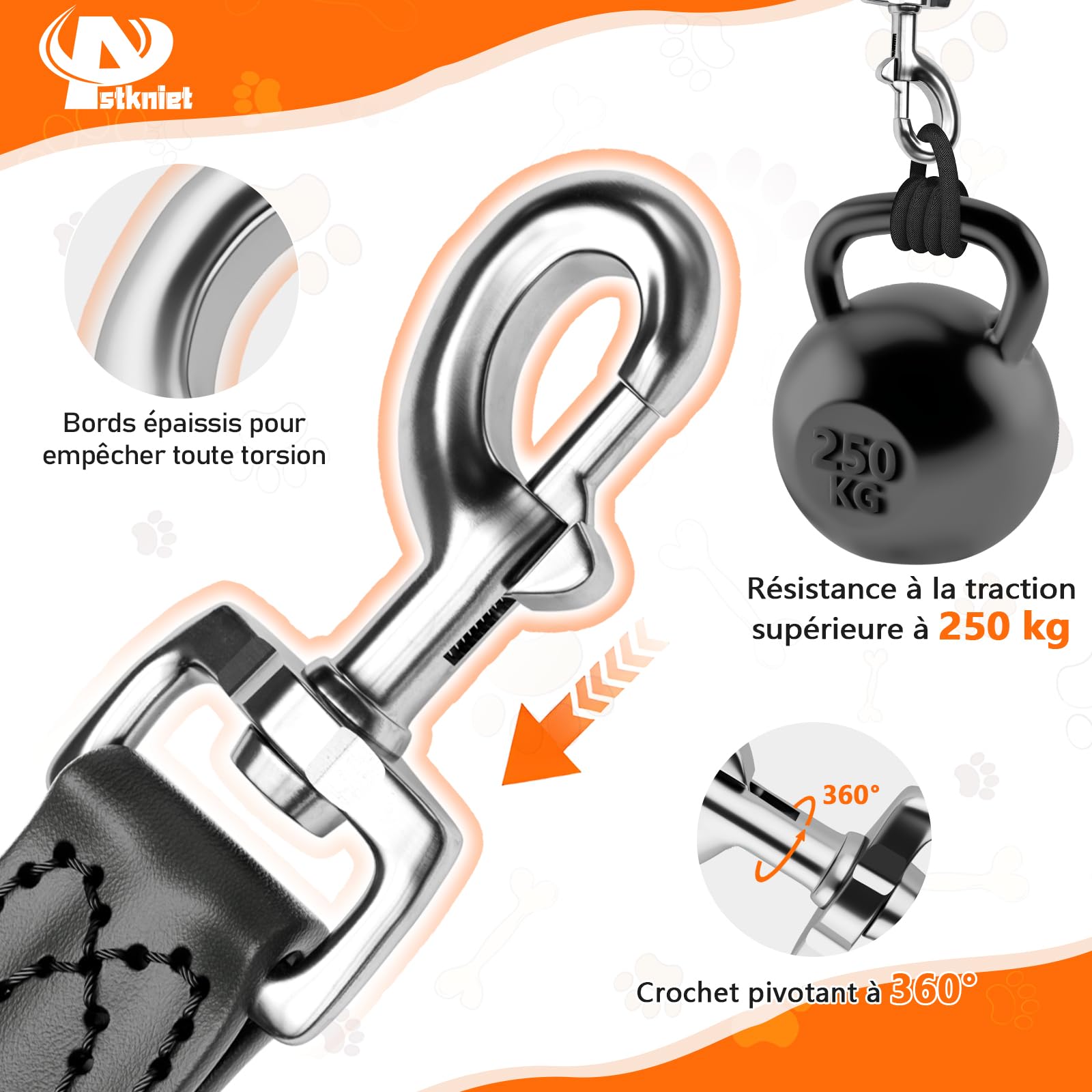 Aystkniet Laisse Multifonctionnelle 3M pour Chien, Laisse Dressage Réglable Adaptée aux Chiens de Taille Moyenne à Grande, Laisse Robuste en Nylon pour 2 Chien, Force extrême jusqu'à 250kg, 12mm