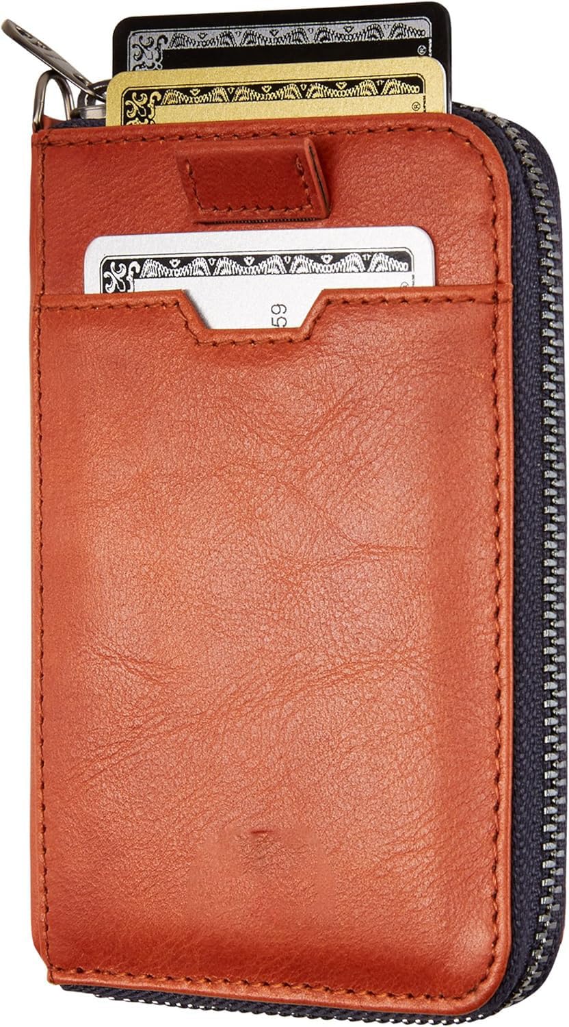 Contacts Unisex RFID Blocking Minimalist Leather Zipper Slim Multi Cardholder Wallet (N150-Tan)