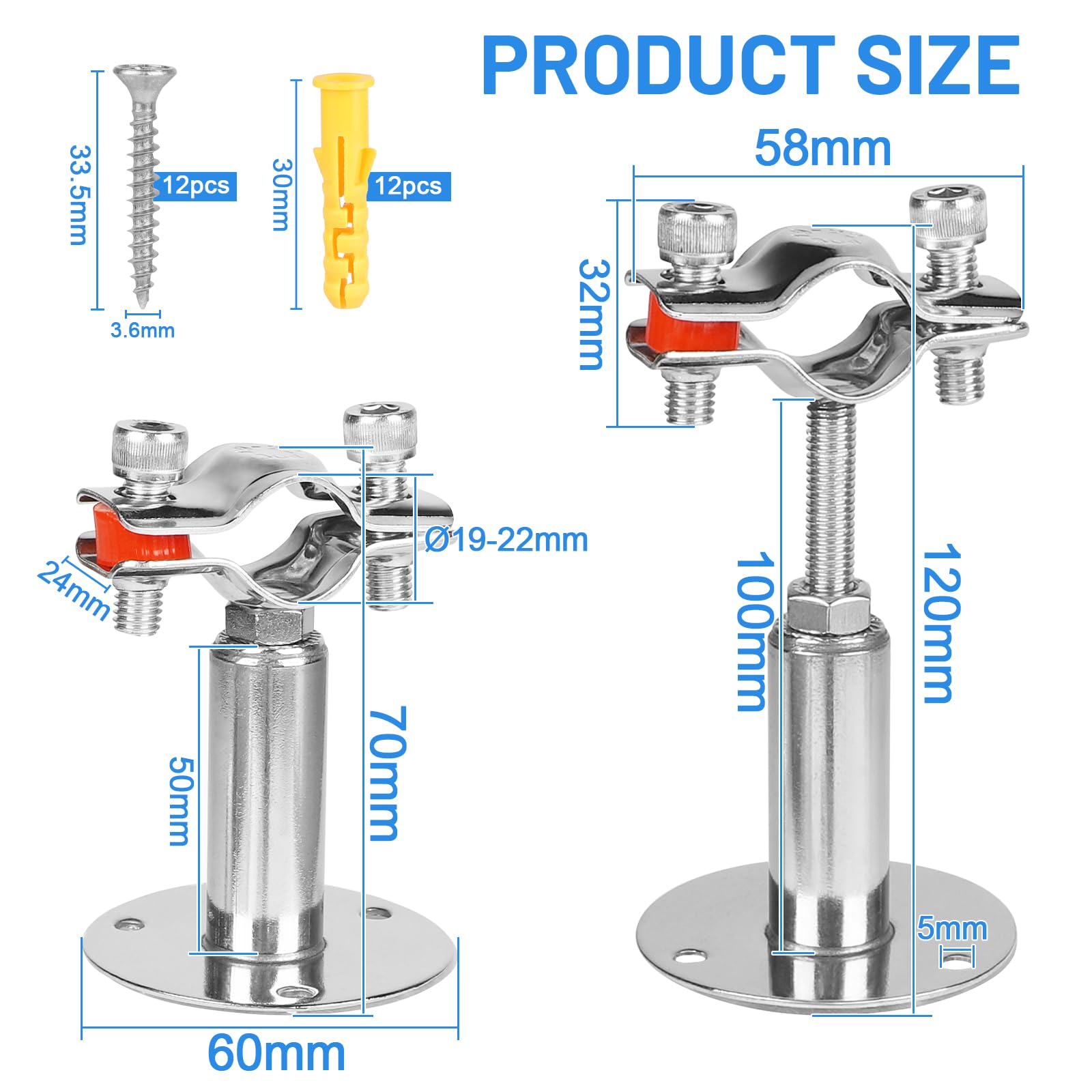 LALAGO 4 x Pipe Bracket Adjustable for Diameter 19-22 mm - Image 2