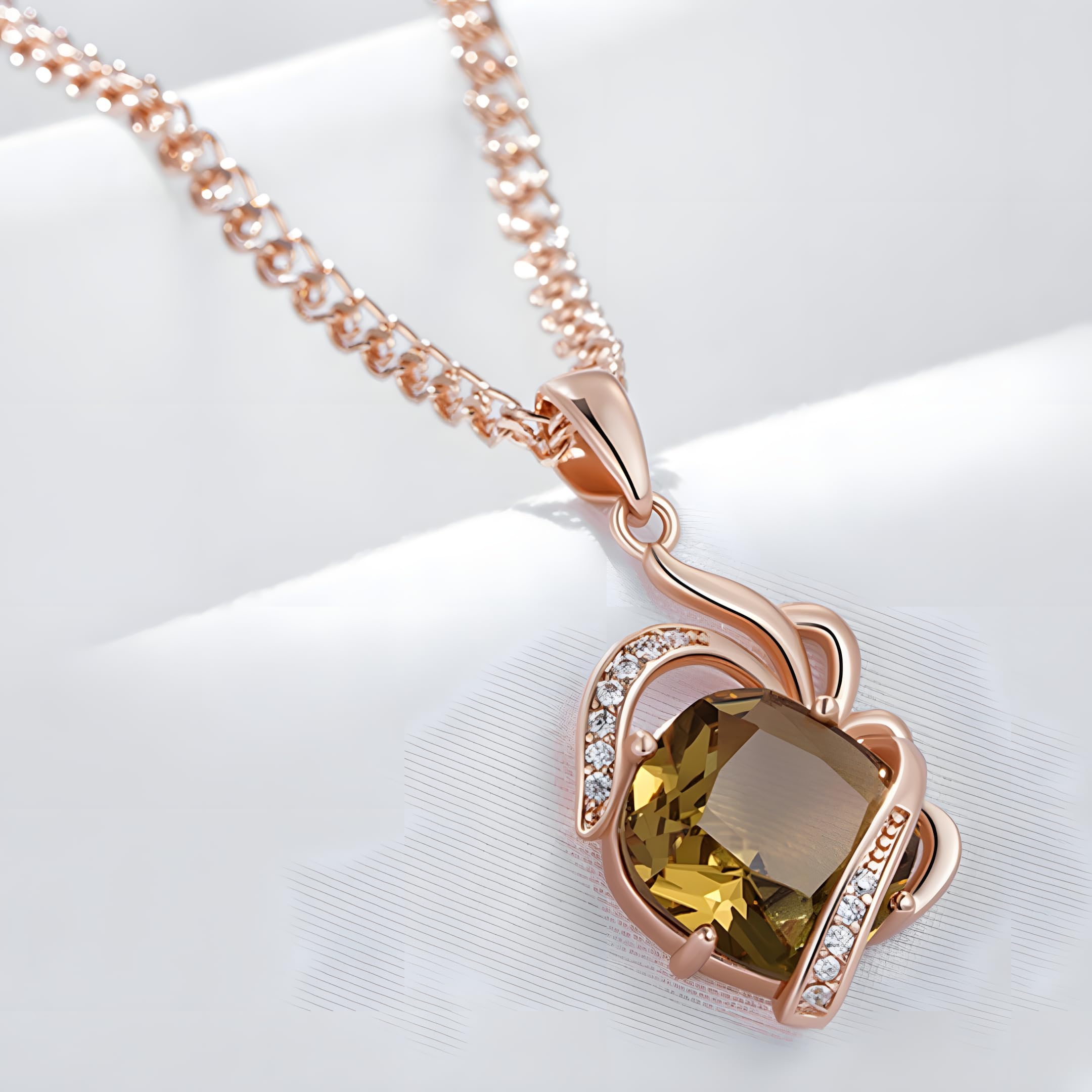 Elegante collar con colgante de circonita natural marrón para mujer, diseño único de flor de cristal 585, color oro rosa, joyería diaria 1272