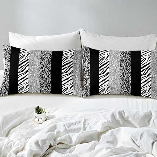 Miniatura 5 de Juego de funda de edredón de leopardo, tamaño Queen, diseño rústico de piel de cebra y guepardo, decoración de habitación de niñas y mujeres, funda