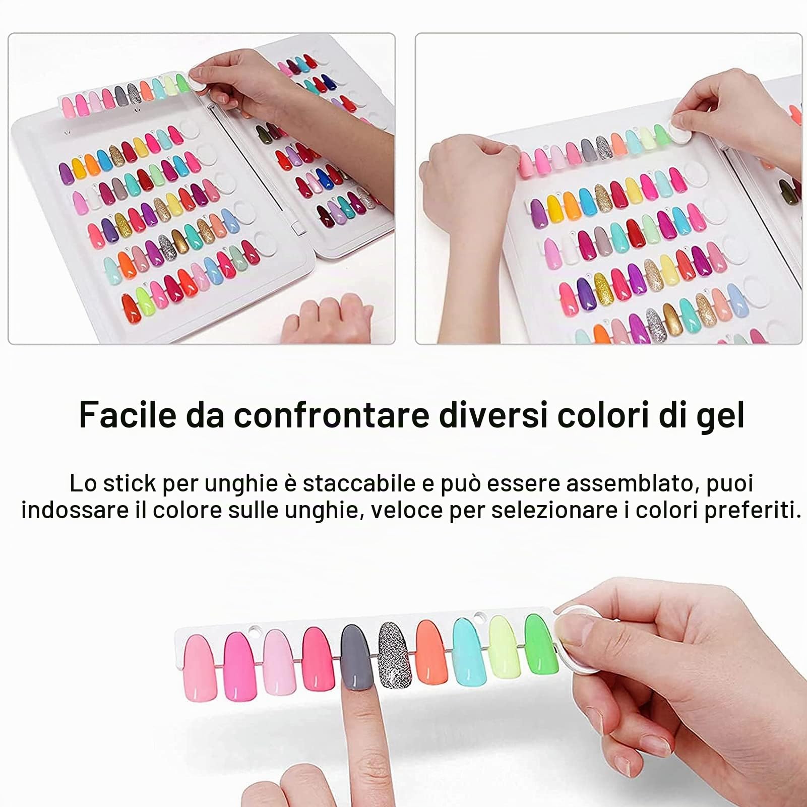 Espositore per 120 Colori di Sfumature Unghie con Clip 14 Colori, Ideale per Smalti Gel, Salone Manicure e Campioni Nail Art, Senza Bisogno di Colla, Supporto Professionale per Artisti delle Unghie