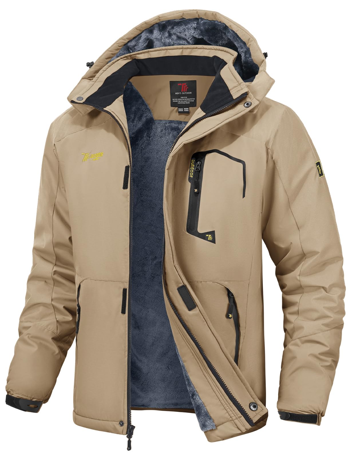 Ysento Men's Khaki Winter Warm Waterproof Coats Outdoor Ski Windproof Hooded Hiking Mountain Jackets(,Xxl)