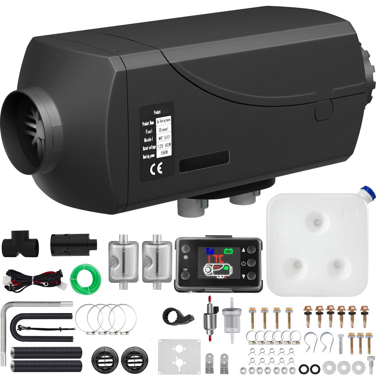 Calentador de estacionamiento diésel de 12 V con termostato LCD para autocaravanas, autobuses, remolques y Barcos: Calentador de Aire diésel eficiente de 5 KW
