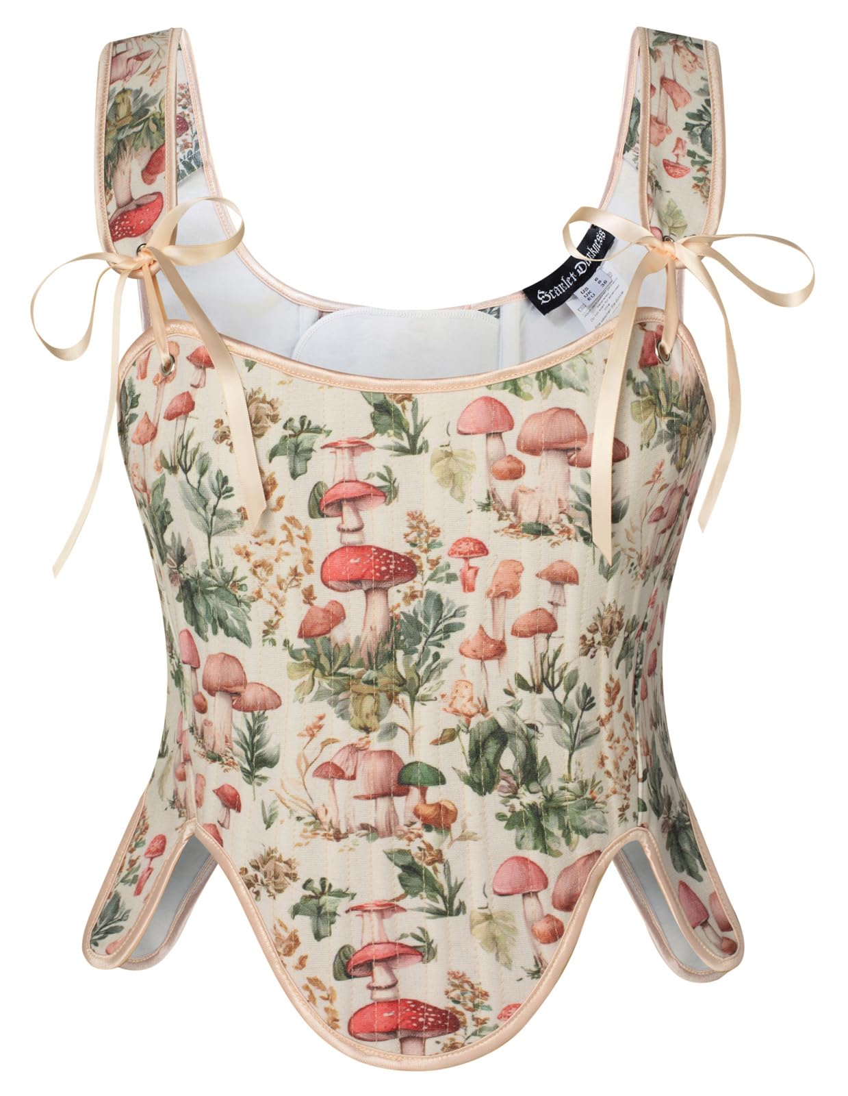 Scarlet Darkness Bustier Tops for Women Renaissance Floral Lace Up Bodyshaper Corset with Zipper, Red Mushroom, 6