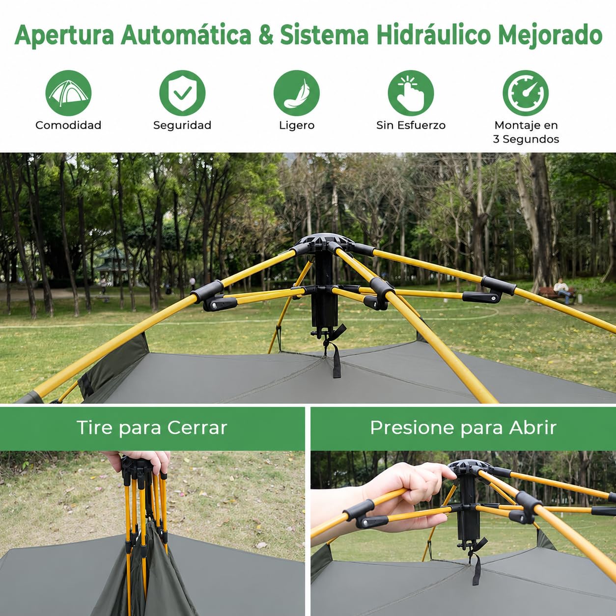 Tienda de campaña para 3 Personas, Tienda de campaña desplegable con Tienda Exterior extraíble, Tienda Interior 205 x 205 x 135 cm, Impermeable y Resistente al Viento, Tienda de campaña para Camping