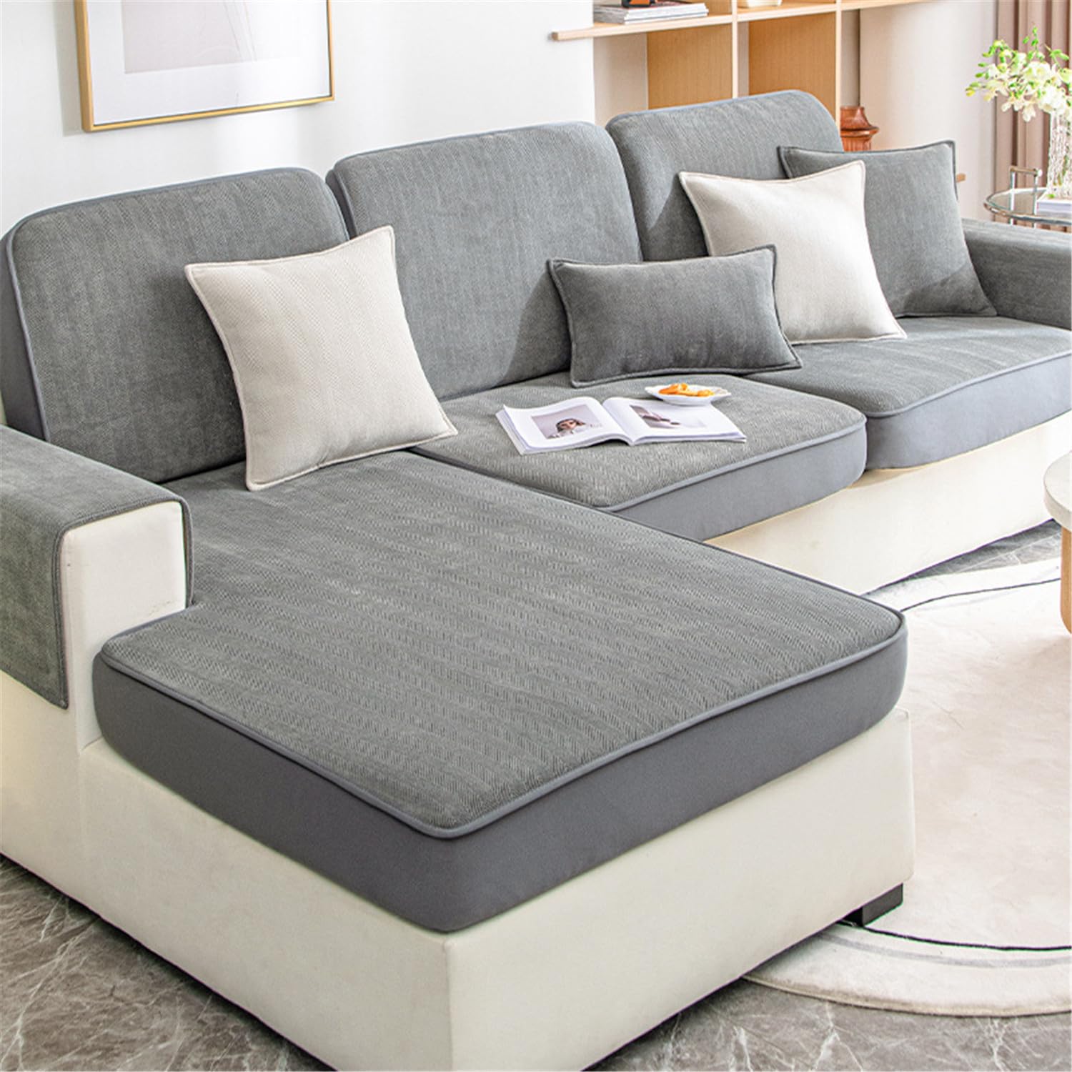 LINGKY Sofa Seat Cushion Covers, Non-Slip Sofa Covers With Elastic Bottom, Chenille Sofa Cushion Covers for Pets Replacement Furniture Protector (Grey,70x120cm)