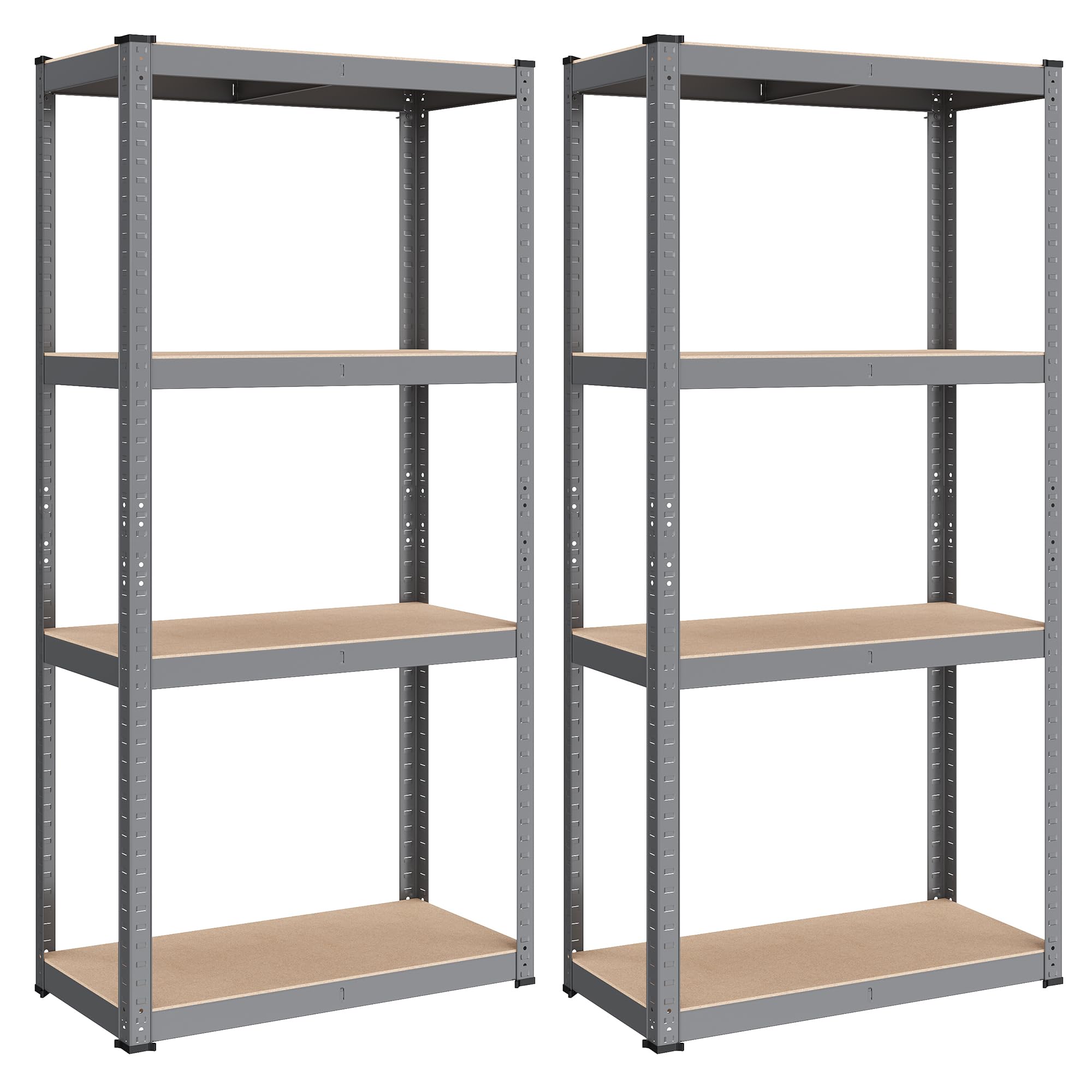 SONGMICS 2 Pack 4-Tier Shelving Unit, Steel Shelving Unit for Storage, Boltless Assembly, for Garage, Shed, Load Capacity 520 kg, 40 x 80 x 160 cm, Grey GLR044G02