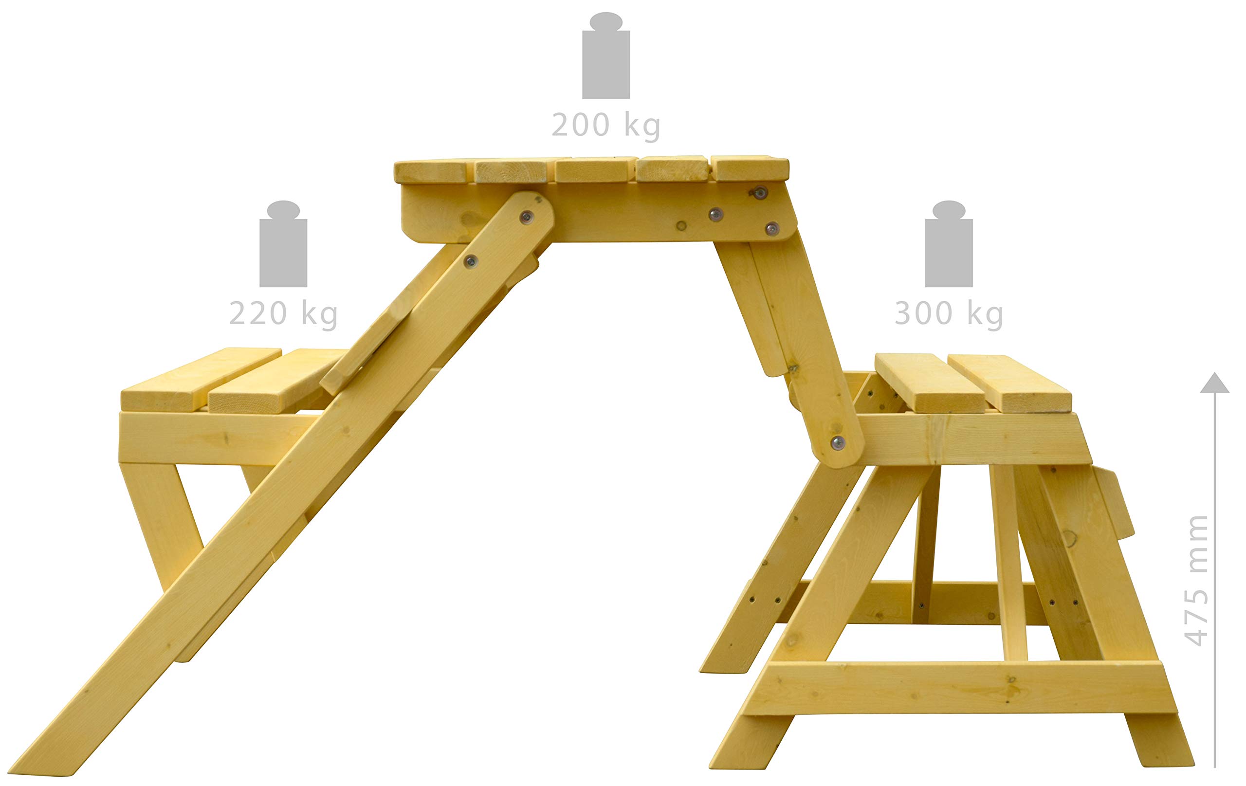 dobar® 29301FSCe Picknickbank 2in1 Groß | Multifunktions Gartenbank | Picknicktisch Massivholz | Sitzbank und Tisch 4 Personen | Sitzgarnitur Outdoor | 138 x 144 x 77 cm | Natur