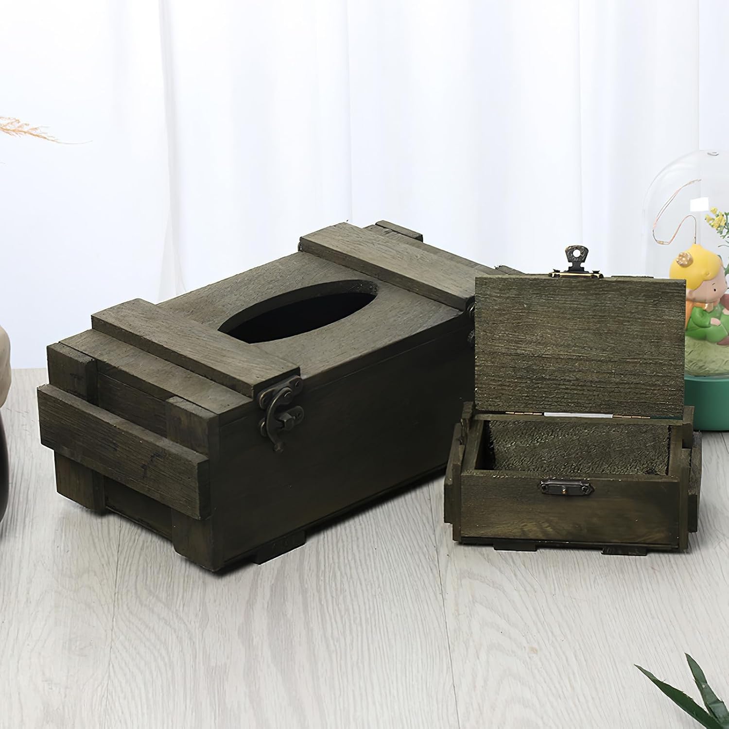 STOBAZA 2pcs Wooden Tissue Box Cover Holder with Retro Style, Decorative Napkin Organizer for Kitchens and Parties, Stylish Design Tissue Box Holder in Black