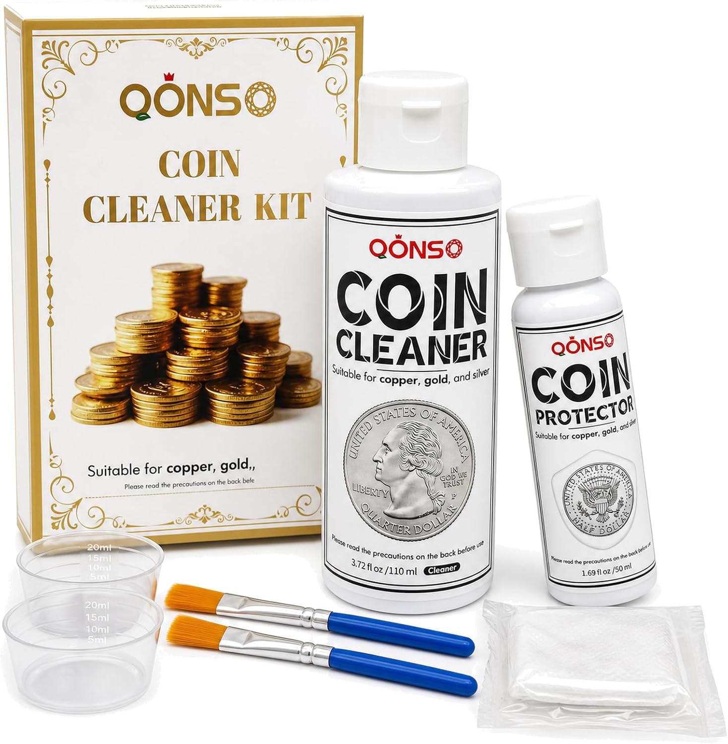 Coin Cleaner and Protector Kit Solution for Cleaning All Coins