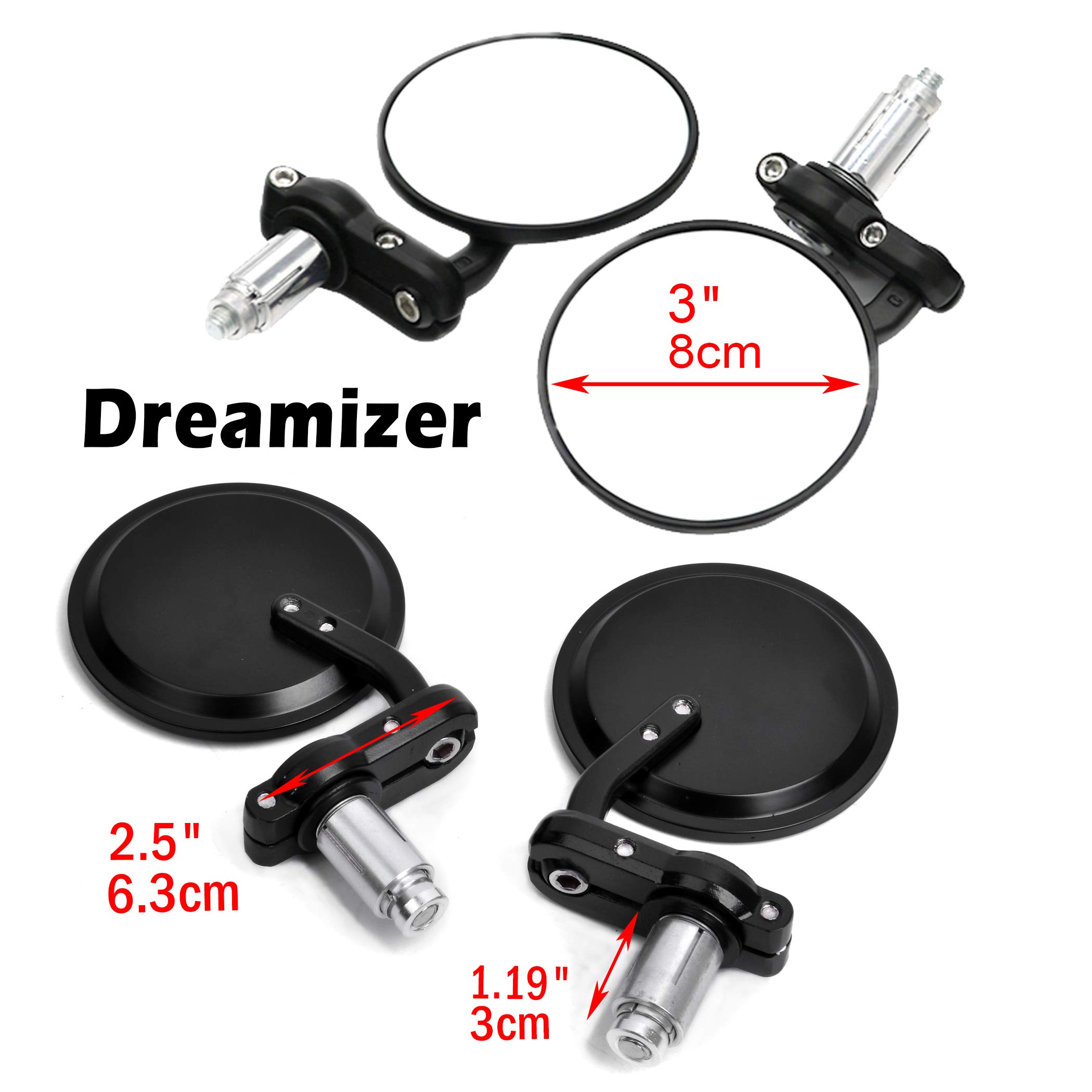 DREAMIZER Rond Moto Rétroviseurs d'Extrémité de Guidon 7/8" 22 mm, Rétroviseur Moto pour Street Sport Bikes Cruiser