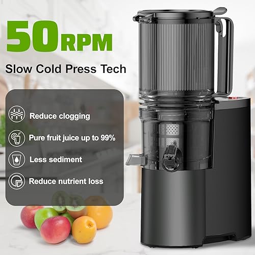 Miniatura 8 de Exprimidor de prensa en frío, máquina extractor de jugo de canal de alimentación de 5.8 pulgadas de ancho con 400 W, alto rendimiento de jugo,