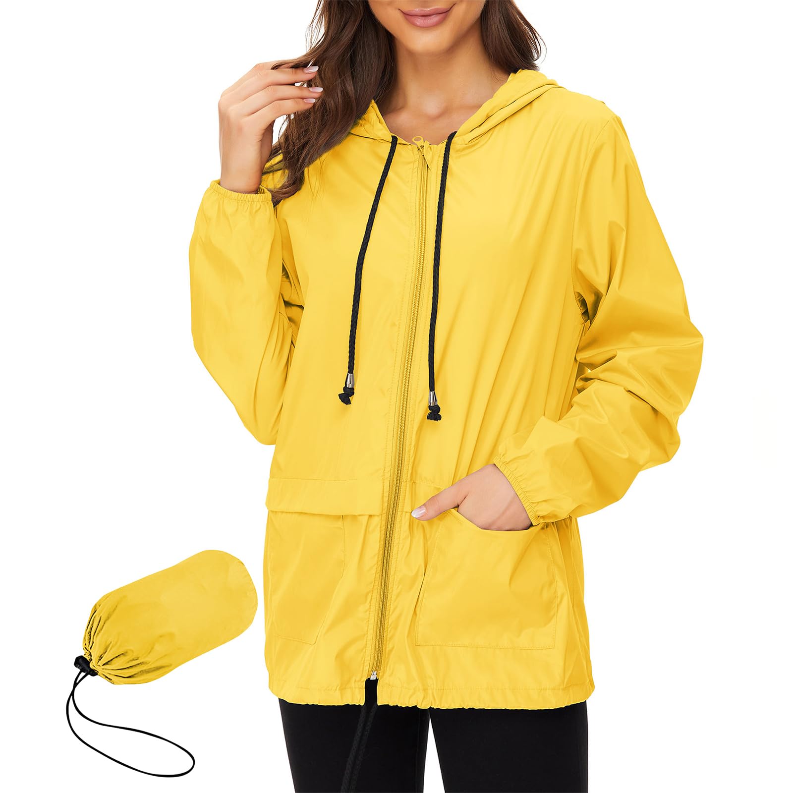 American Trends Women Rain Coats Lightweight Waterproof Outdoor Rain Jacket with Hood Packable Raincoats