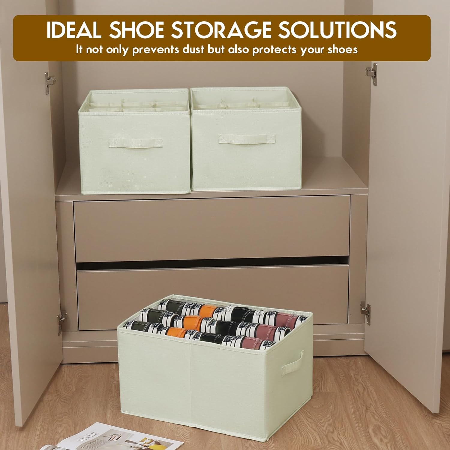 新しいYWPXSN クローゼット用シューズオーガナイザー 3個パック - 最大36組、布製靴収納容器、キューブ収納キャビネット 折りたたみ マジックテープ