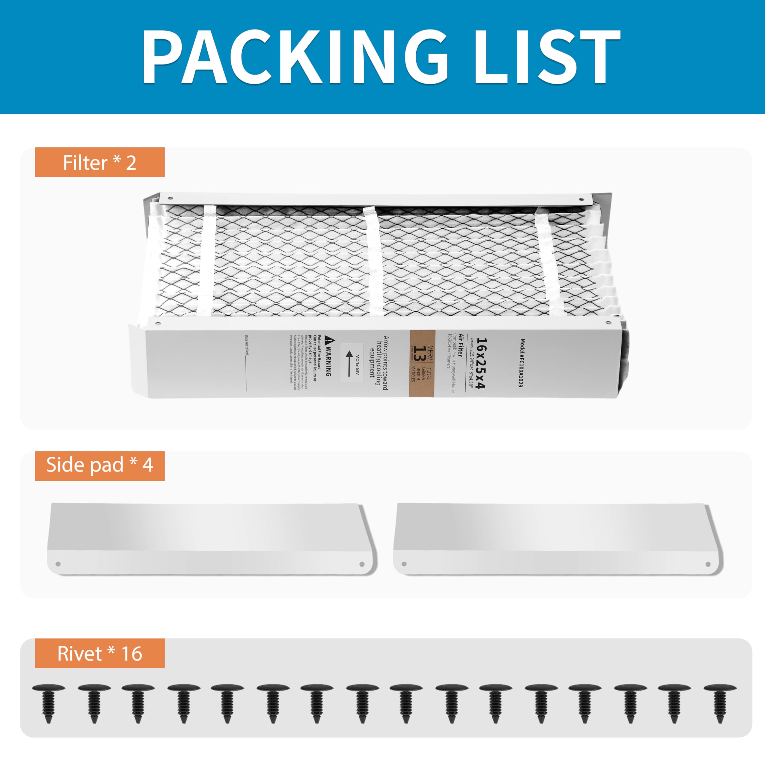 Pleated Furnace Filters - 2 Pack for Honeywell -7