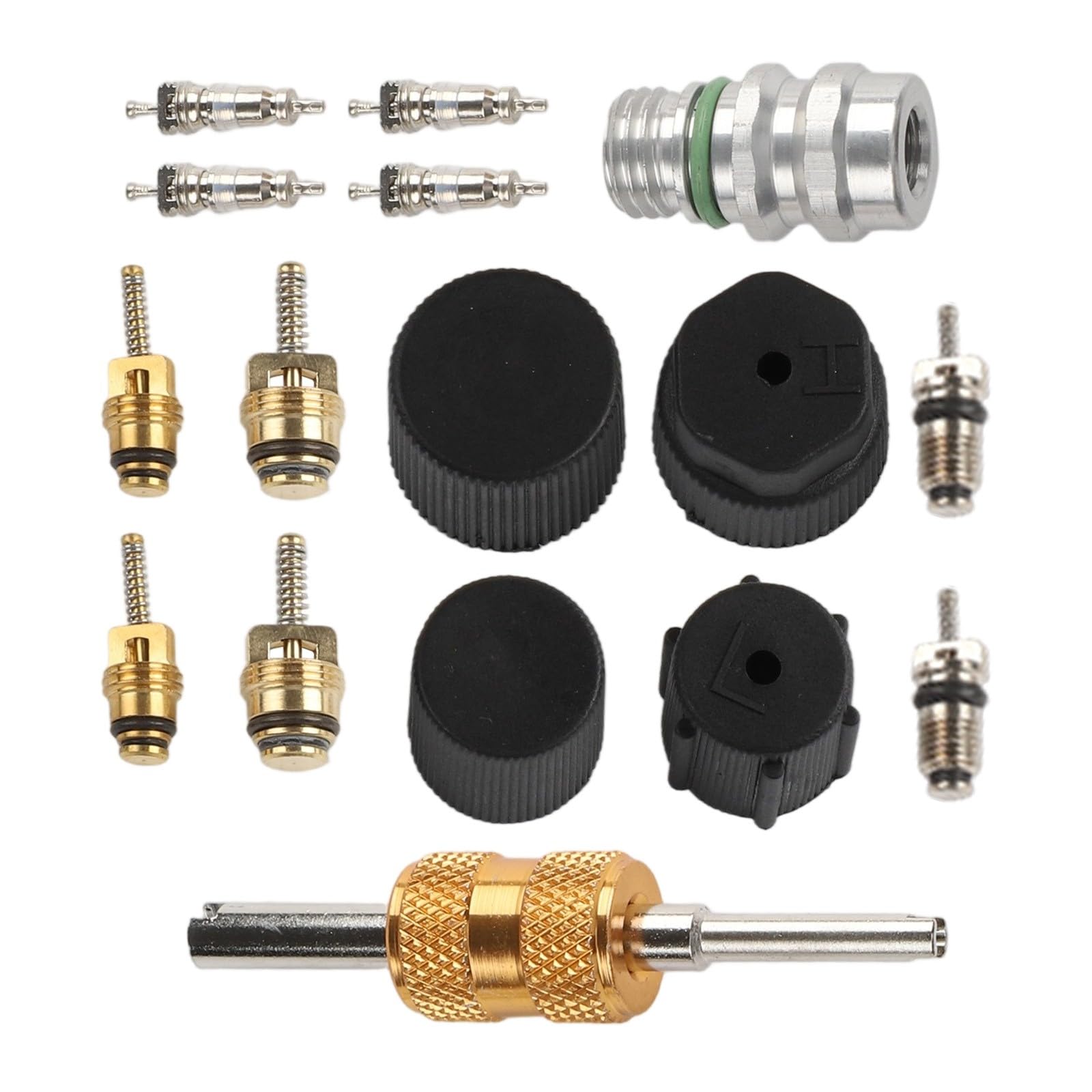 Kit nucleo valvola CA in ottone per R12 per refrigerazione R134a, nucleo stelo valvola aria condizionata con rimozione a doppia testa e polvere