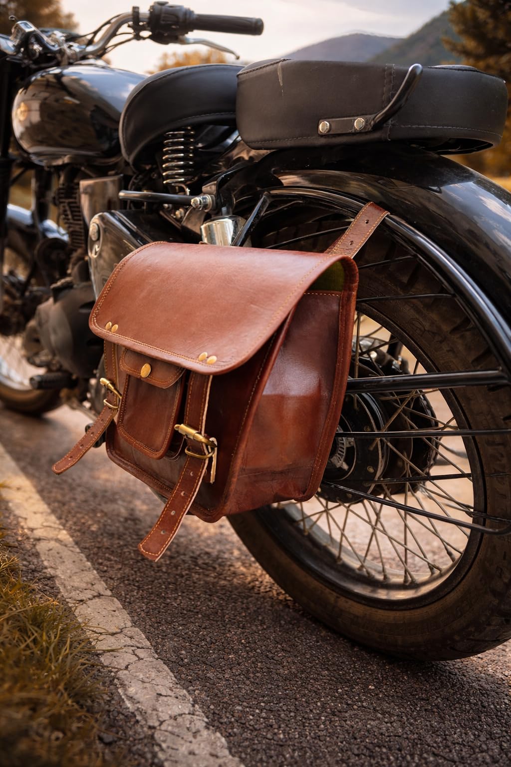 american blue borsa da sella in vera pelle per set moto da 2 borse