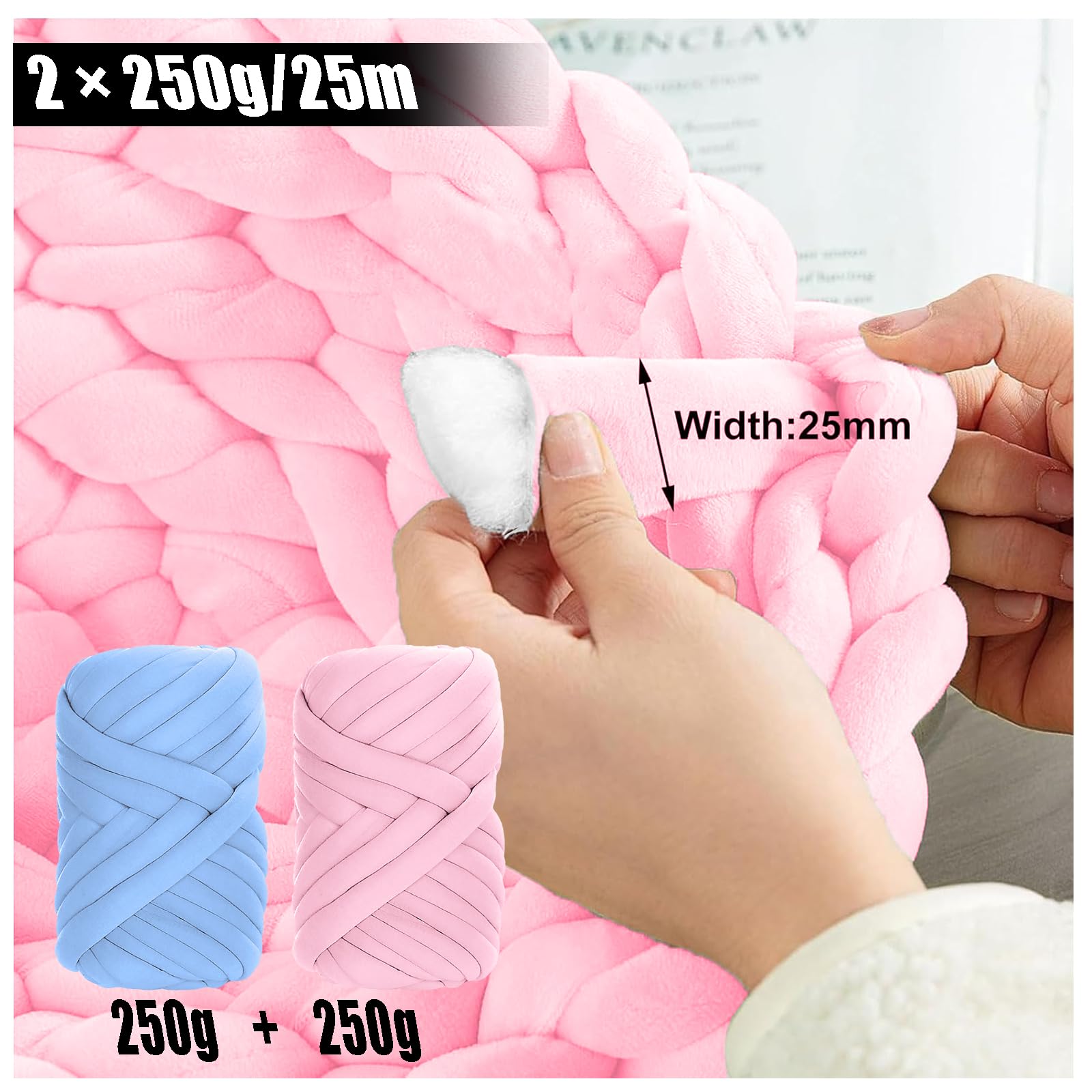 2 Pezzi Filato Gigante, 500g Filato Marshmallow, 25mm Filato Grosso Per Borse, Filo Tubolare Grosso Lavabile, Per Coperte A Mano, Cestini, Nidi Di Animali Domestici