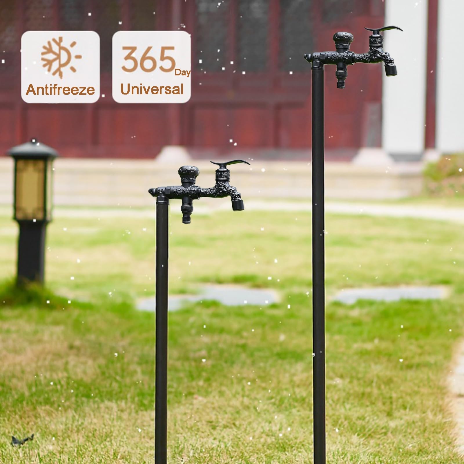 Columna de Agua para Jardín Vertical, Columna de Agua para Jardín de Cobre con Grifo de Doble Salida y Algodón Anticongelante(Black,40cm/16in)