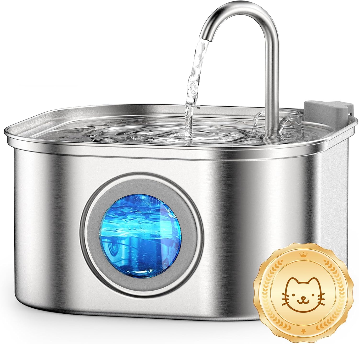 Casfuy PWS-120 Large Water Level Window Stainless Steel Dog & Cat Water Fountain, 108-oz