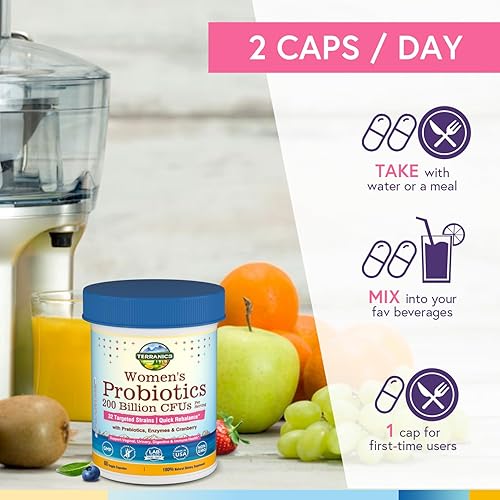 Miniatura 6 de Terranics Probióticos diarios para mujeres 200 mil millones de 32 cepas probióticos para mujeres con arándano prebióticos y enzimas reequilibrar la