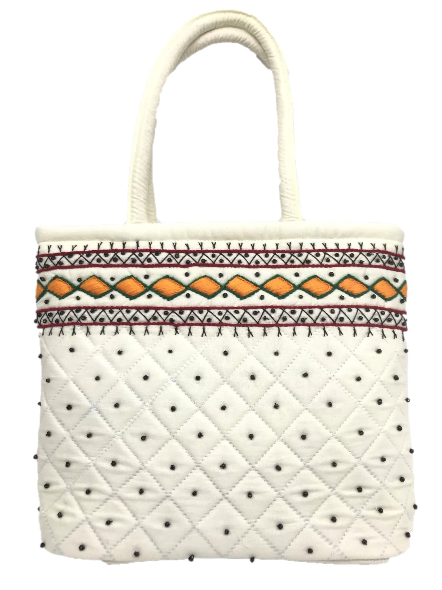 SriAoGHandmade MINI hand held bags Cotton Traditional Banjara Top handle bags for Ladies Embroidered (9x7x3 Inch Original Mirror Beads and Threads Work, Multicolor)