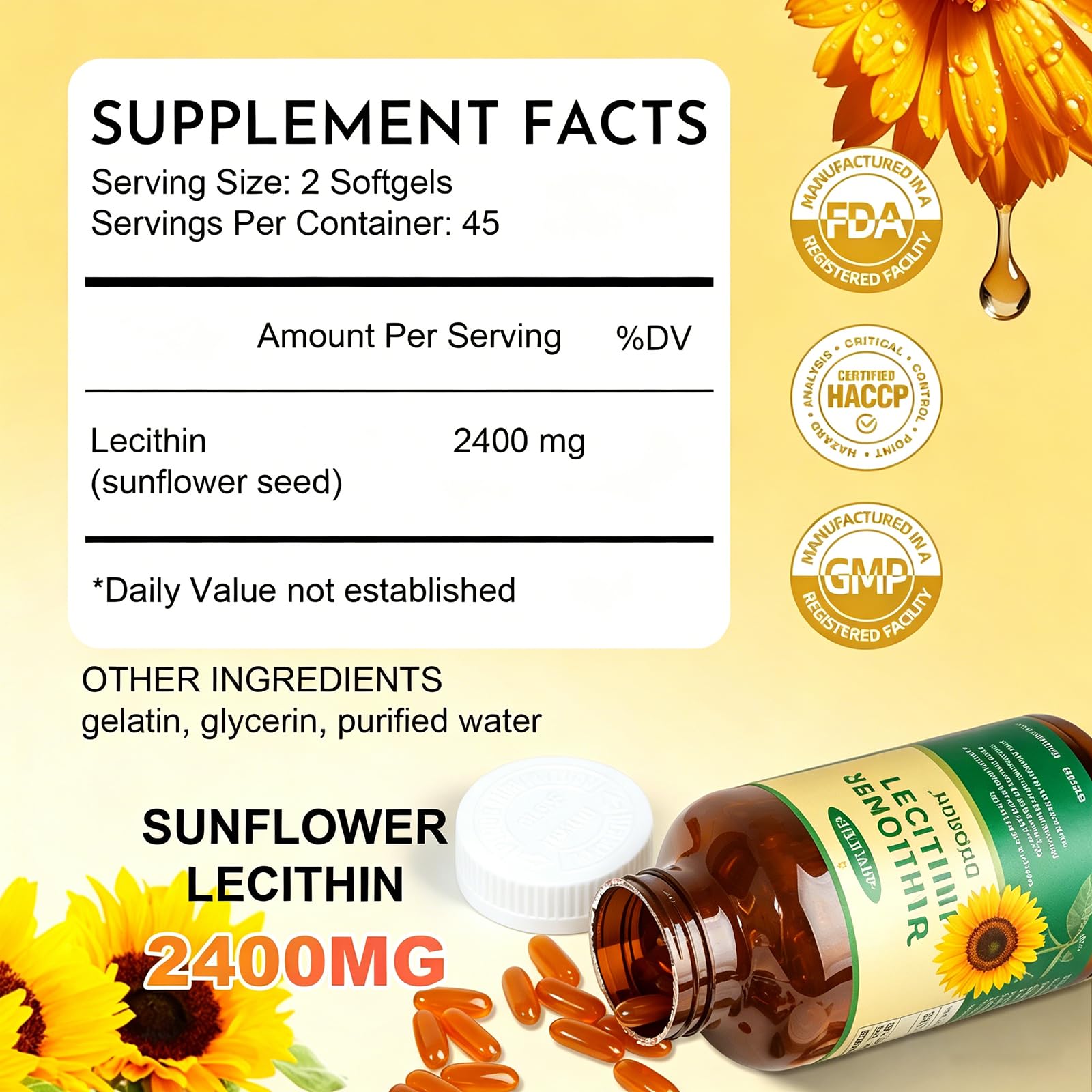 Sunflower Lecithin 2400mg 90 Softgels — Amazon image 2