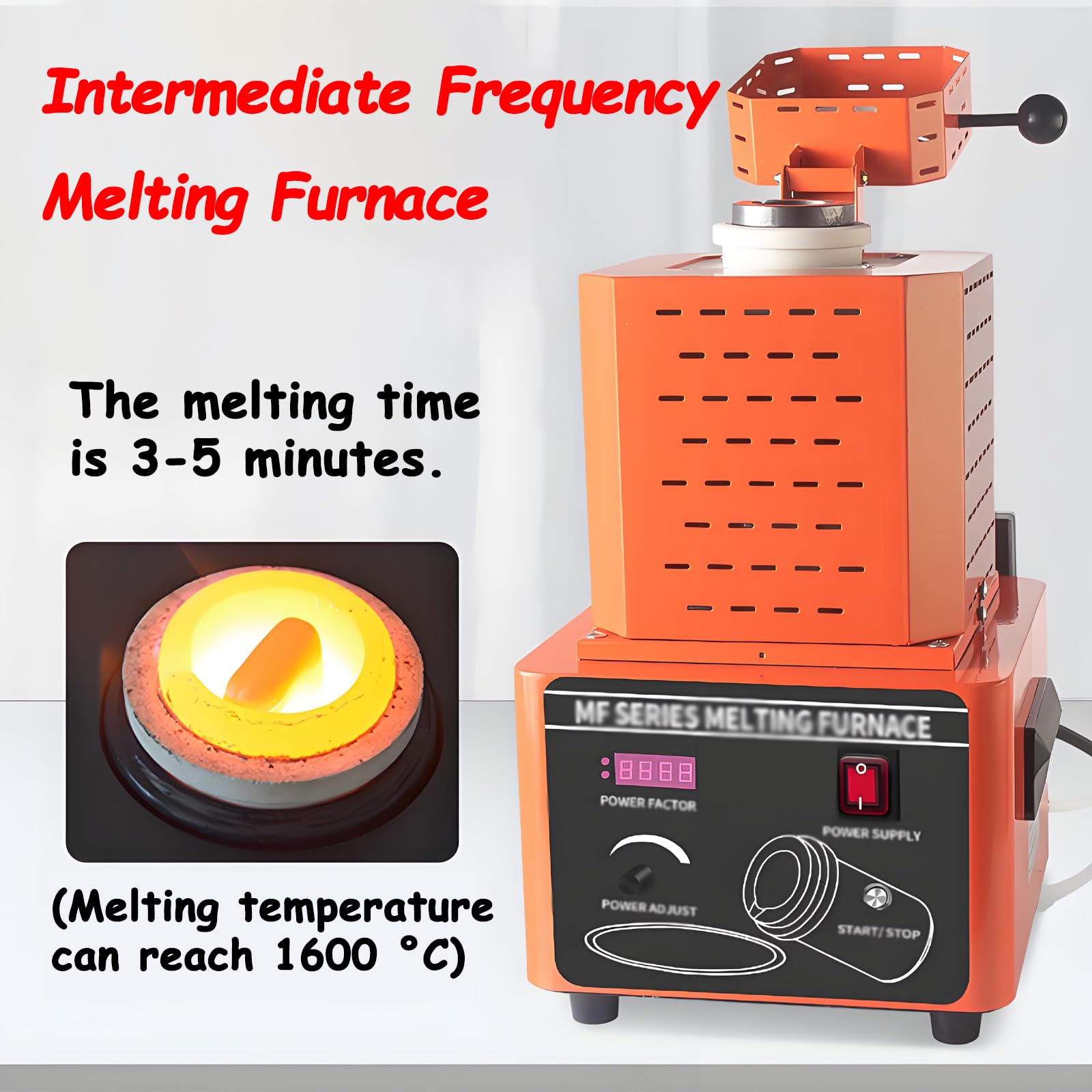 Elektryczny cyfrowy piec do topienia metalu, piec do topienia złota 5000W, maksymalna temperatura 1600°C/2912℉, do odlewania metali, szkliwienia ceramiki (Pojemność: 3 kg, Kolor: czarny) (Red 2kg)