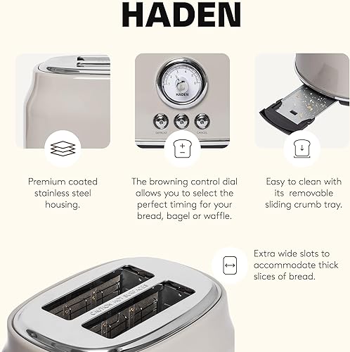Miniatura 3 de Haden DORSET - Tostadora retro de acero inoxidable con control de tostado ajustable y ajustes de cancelación, descongelación y recalentamiento