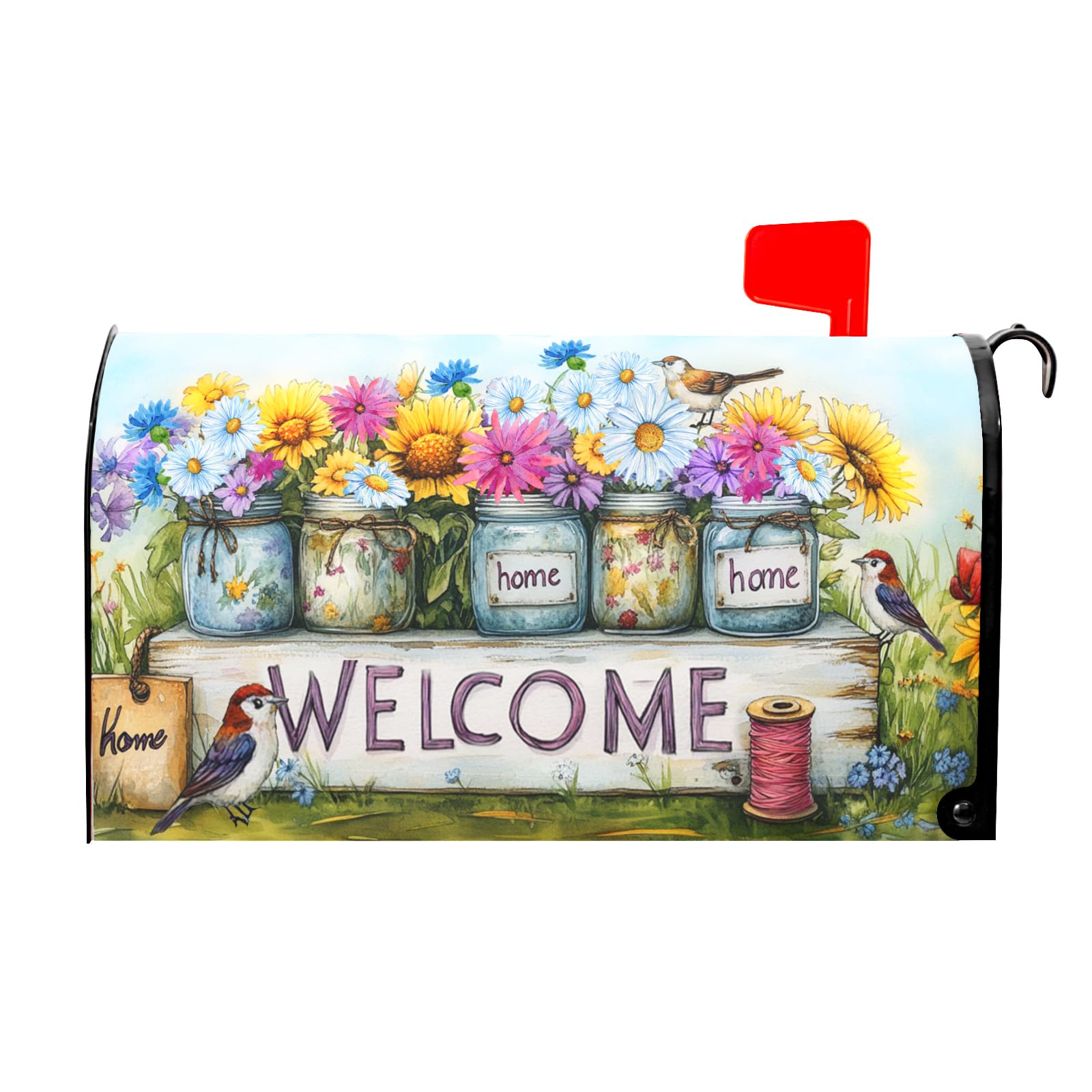 Spring Summer Floral Mailbox Covers Magnetic Standard Size 21 X 25.5 Inch Welcome Magnetic Mailbox Cover Bird Flowers Mailbox Wraps Post Box Cover Decoration Outdoor Garden Home Yard Outside