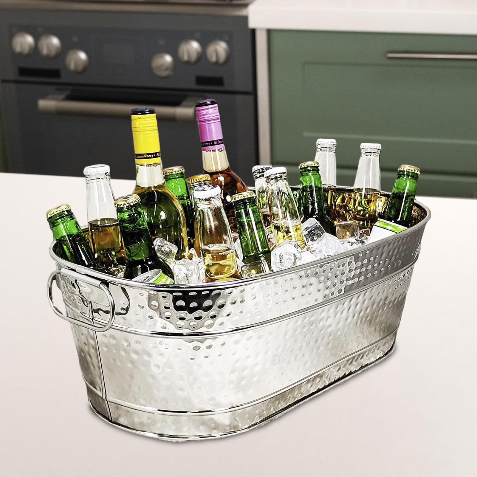 Eiskübel, Verzinkt, Oval, Getränkewanne mit Griff für Partys, Getränkekübel Aus Metall, Bierkübel für Cocktails, Bier, Wein, Hotel