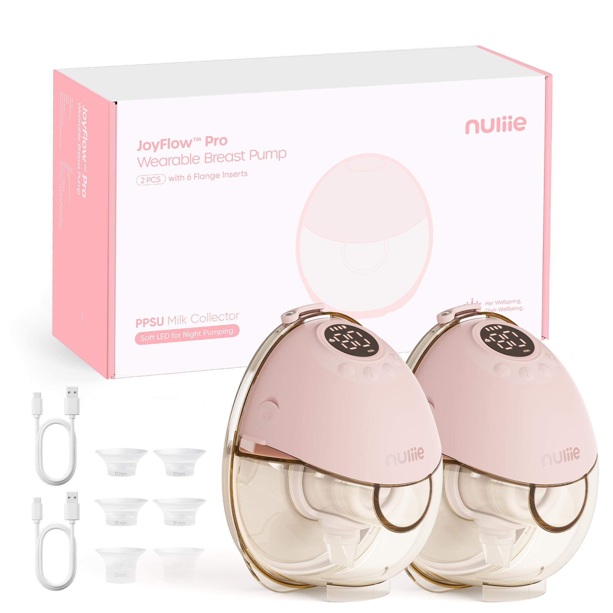 Nuliie Extractor de leche eléctrico portátil doble bomba S42 (2 paquetes, rosa profundo)