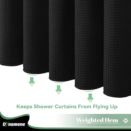 Vista 399 de Dynamene Cortina de ducha larga de tela negra – Cortinas de ducha de tela alta y resistente con textura de gofre, juego de cortina de baño de lujo