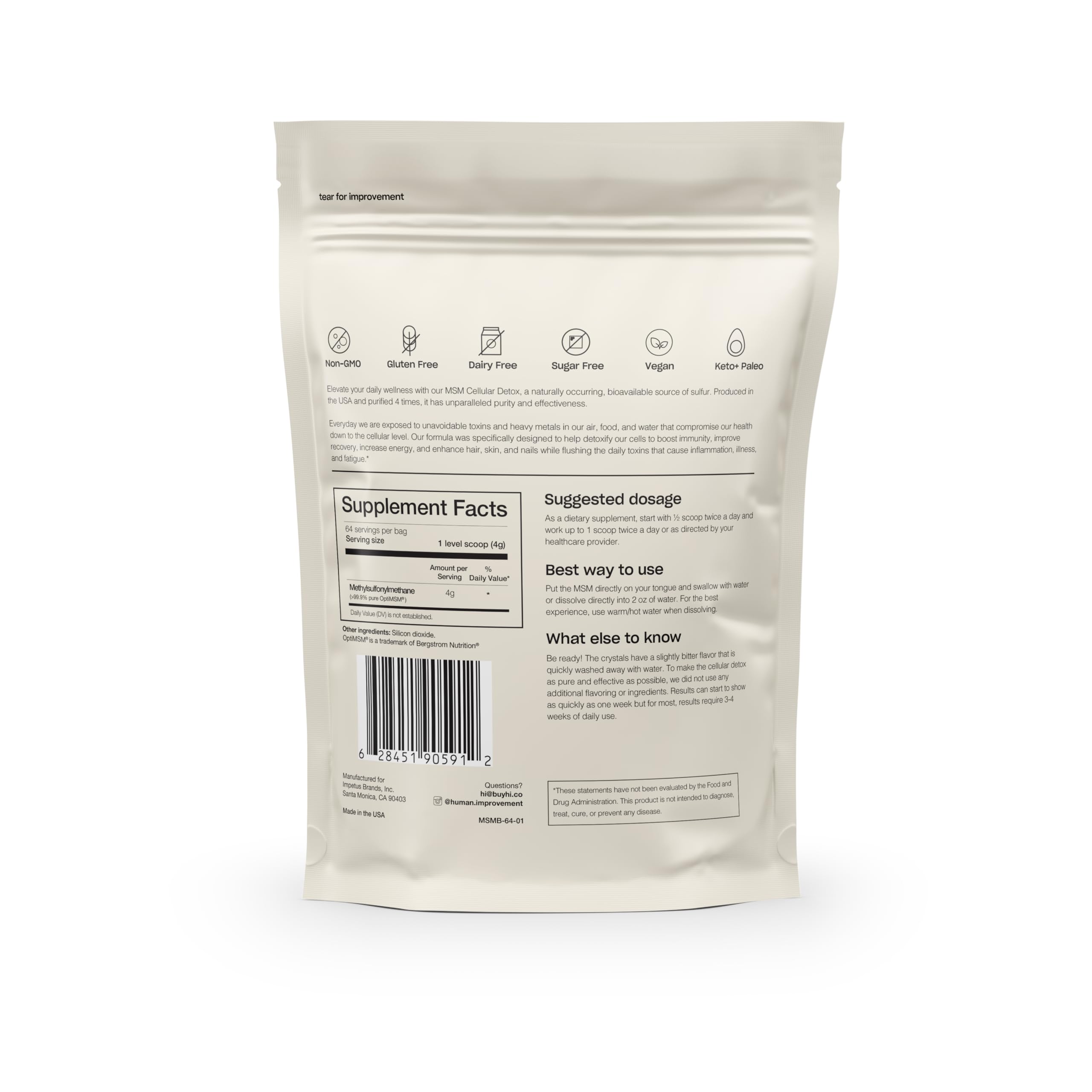 Pure MSM Powder | Organic Sulfur Powder for Skin, Hair, and Nails | Cellular Detox, Joint Health, Immune Boost, & Increased Energy | 99.9% Pure MSM Supplement | Made in the USA, 0g Sugar (64 Servings) — Amazon image 7