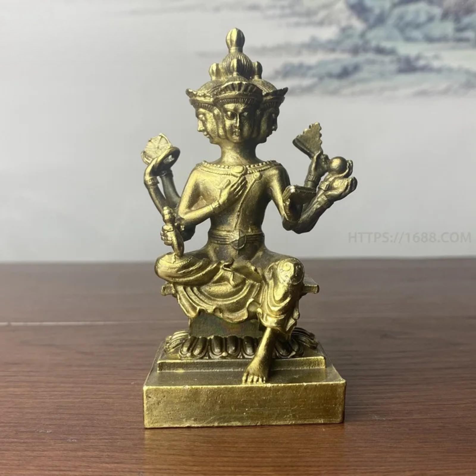 Statua di Buddha Brahma indiano in rame a quattro facce, 9 cm, decorazione per la casa e il soggiorno