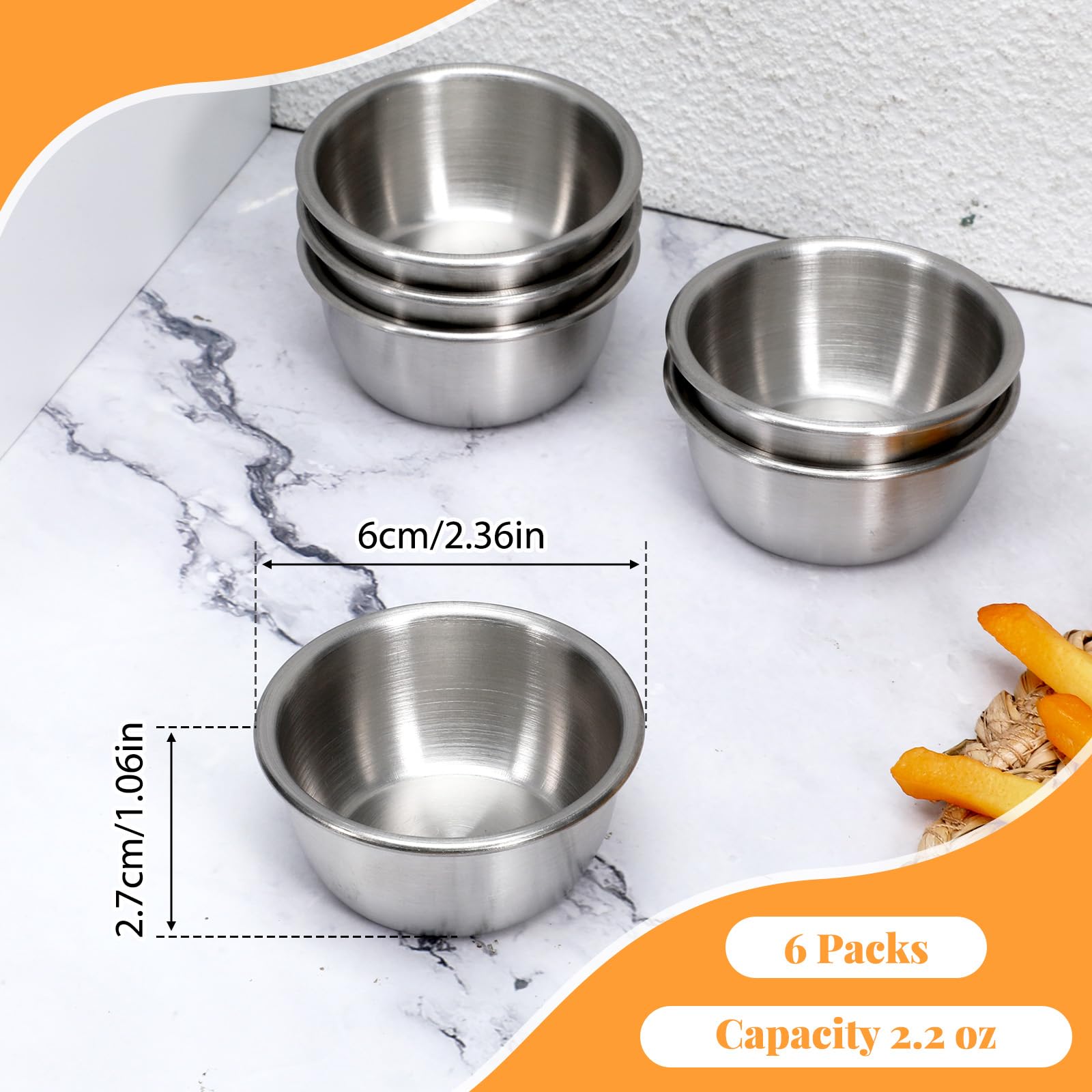 Bekith 20 Pak 2 oz (75 ml) Roestvrijstalen saus Cups, Ramekin Dompelen Cup, Individuele Kruiderij Cups, Commerciele Kwaliteit Portie Kopjes Voor Elke Dompelen