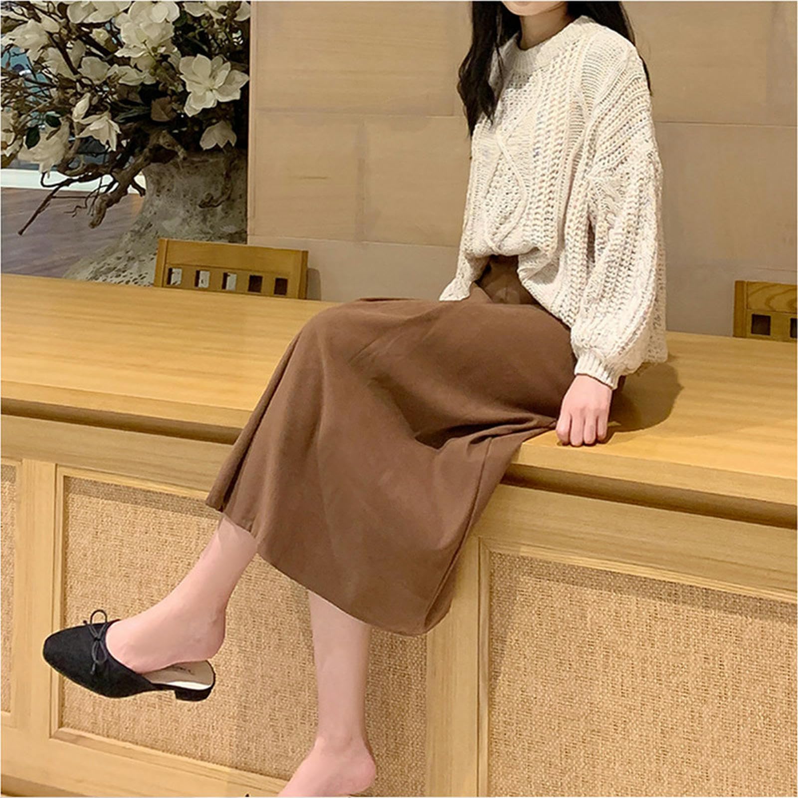Röcke Frauen Mit Plus-größe Wildleder A-line-Rock-hohe Taille Mit Mittlerer Länge Hip Slimming Design Damenröcke-braun-6xl
