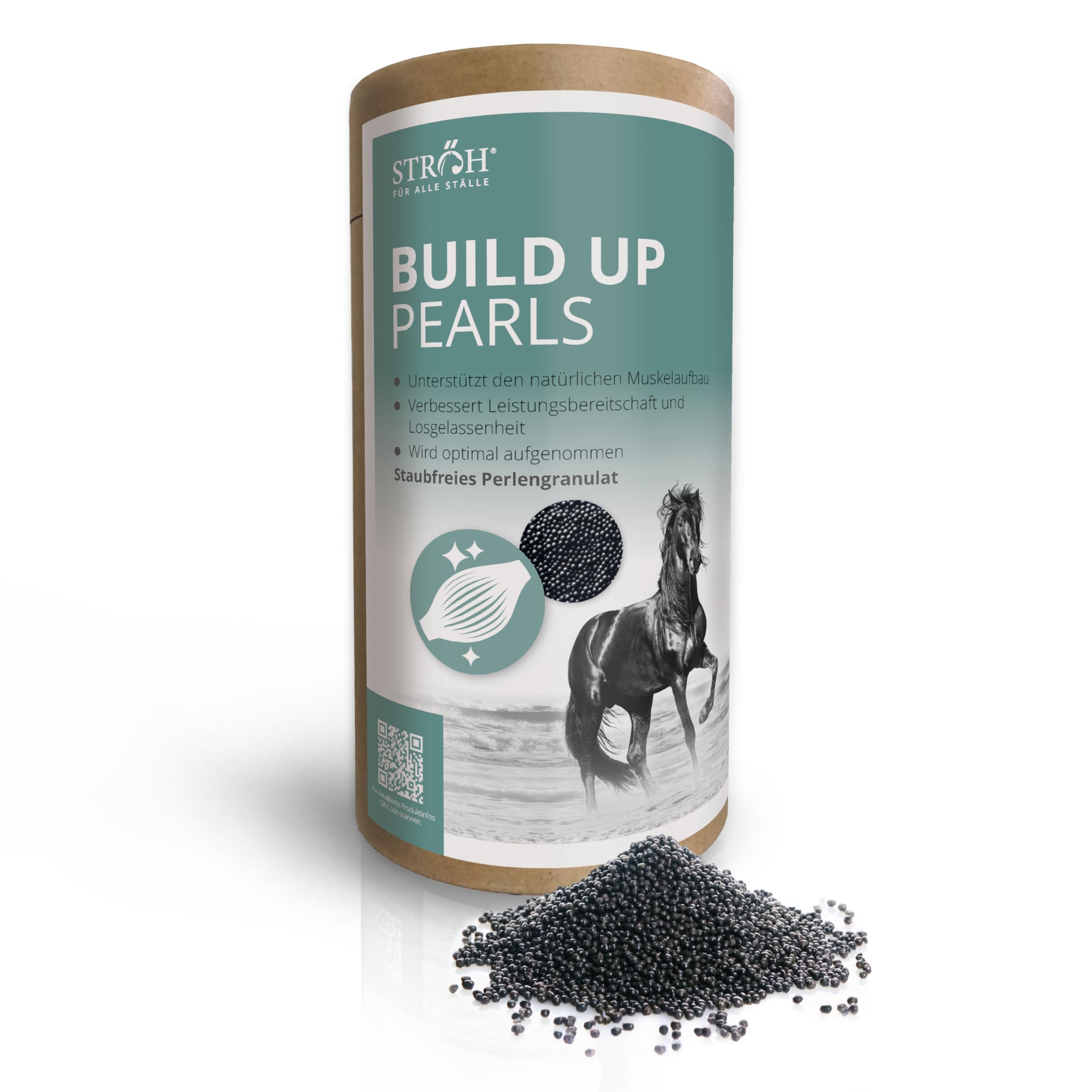 STRÖH Build Up Pearls für Pferde (1,4 kg Feedbox Dose) • Für Muskelaufbau & Kondition • Aminosäuren-Komplex mit Vitaminen • Unterstützt Regeneration & Leistung • Für Sport- & Freizeitpferde