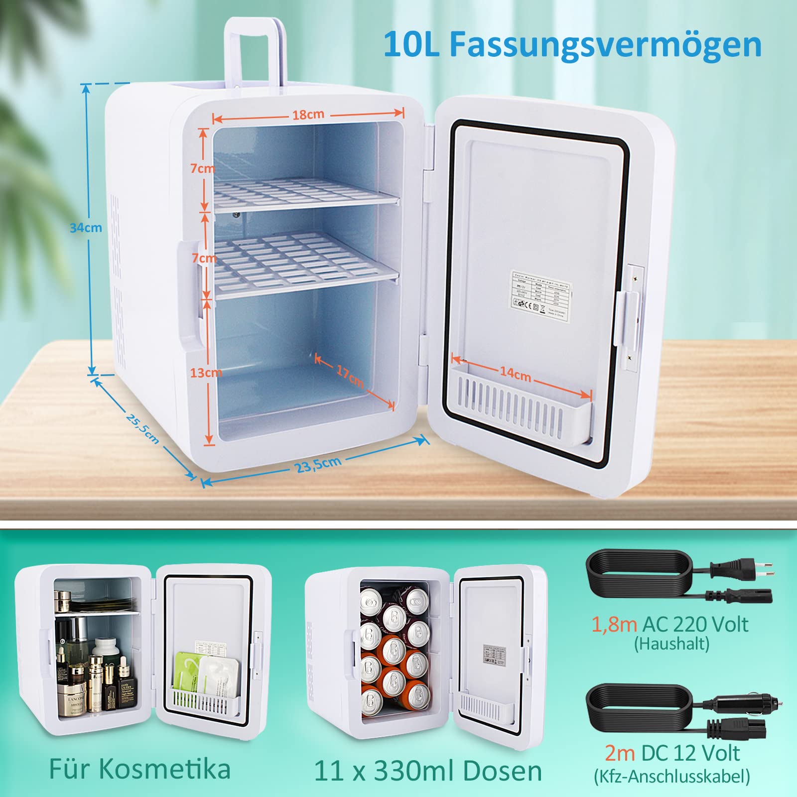 Mini réfrigérateur 10 L 11 boîtes 330 ml maintien au froid et au chaud AC 220 V CC 12 V silencieux voiture bureau chambre