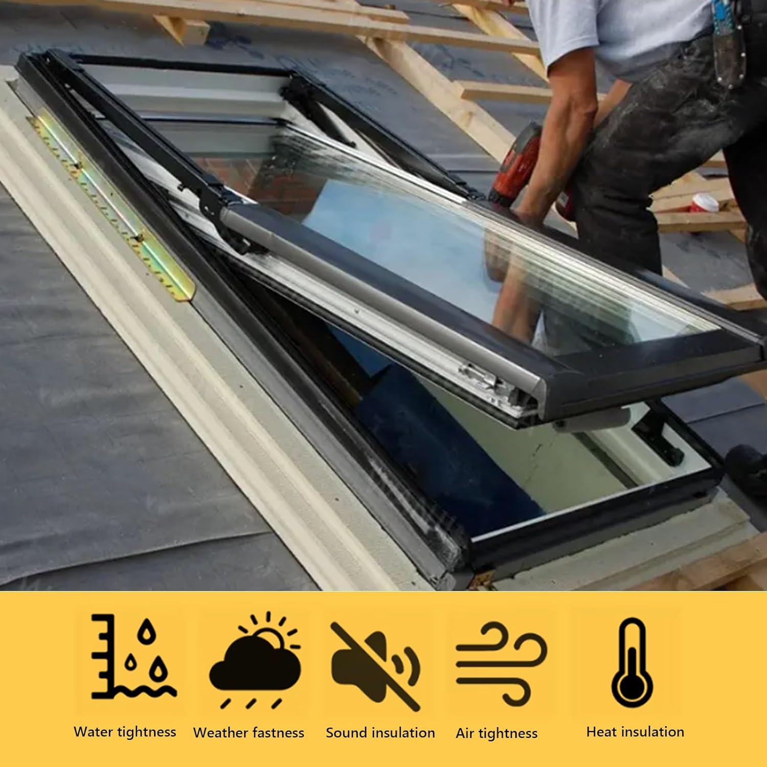 Skylight House Roof Window, Aluminum Alloy Frame Tempered Glass Rooftop Attic Hatch Lid, Rainproof Basement Daylighting Door Well Covers for Sun Room Commercial Factory Warehouses(LxW 35.4x19.7