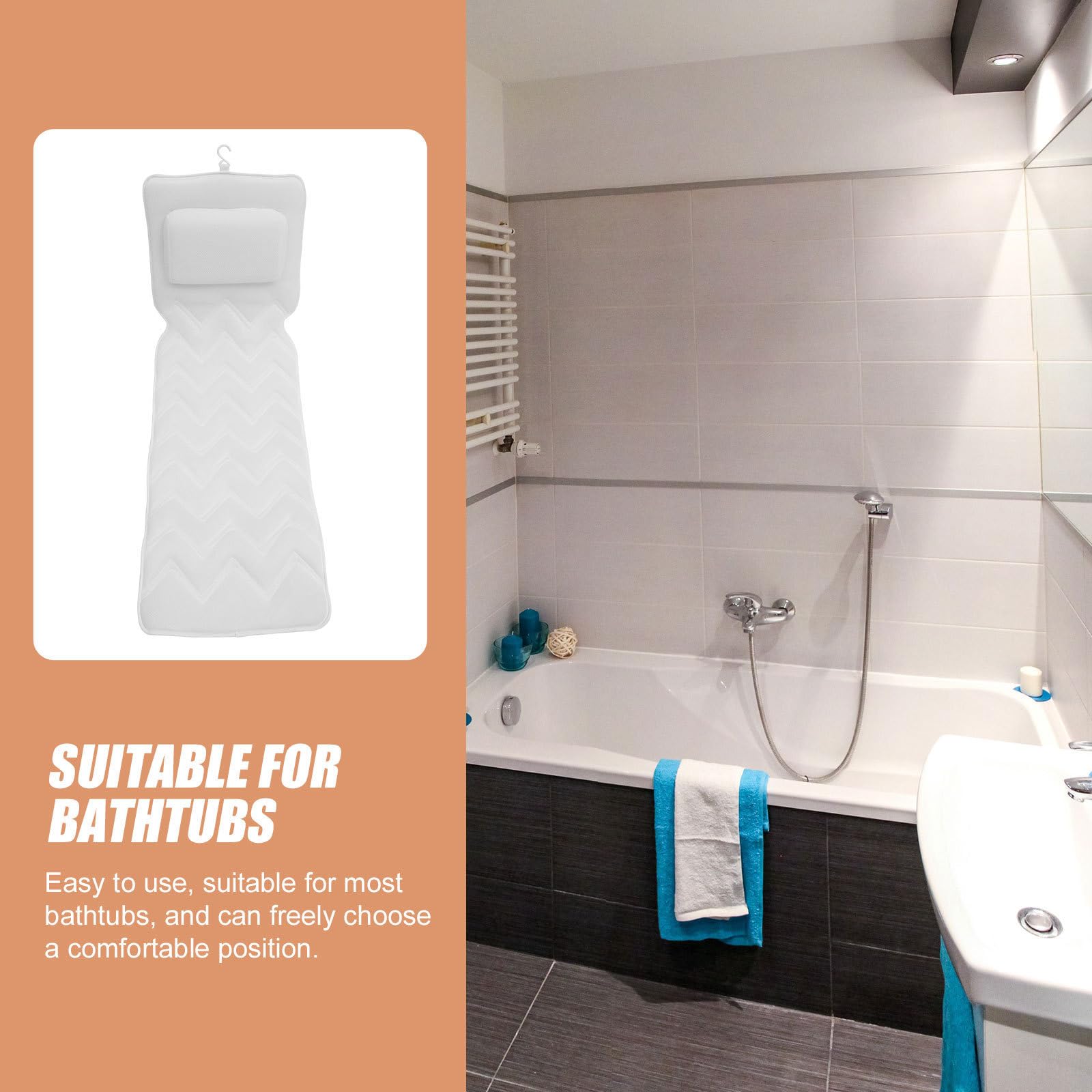 DOITOOL Almohadilla para Bañera de Poliéster Blanco Antideslizante Ventosas Fácil de Instalar para Baño y SPA Cómodo y Seguro