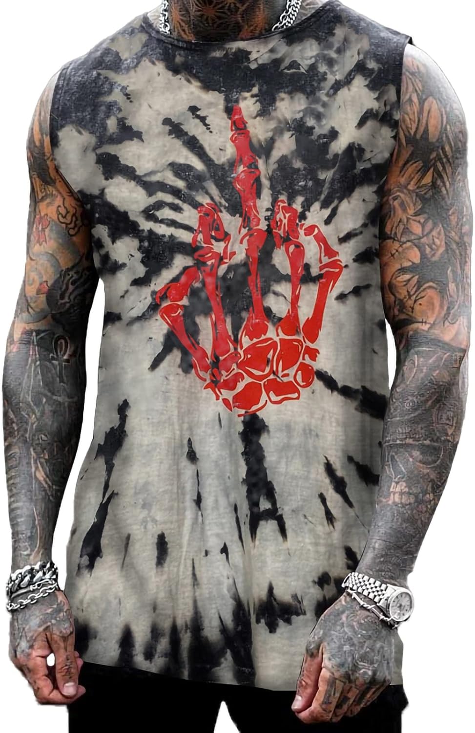 Mens Skull 3D Graphic Print Shirts Tank Tops Gym Workout Crew Neck Sleeveless Casual Shirts Tops