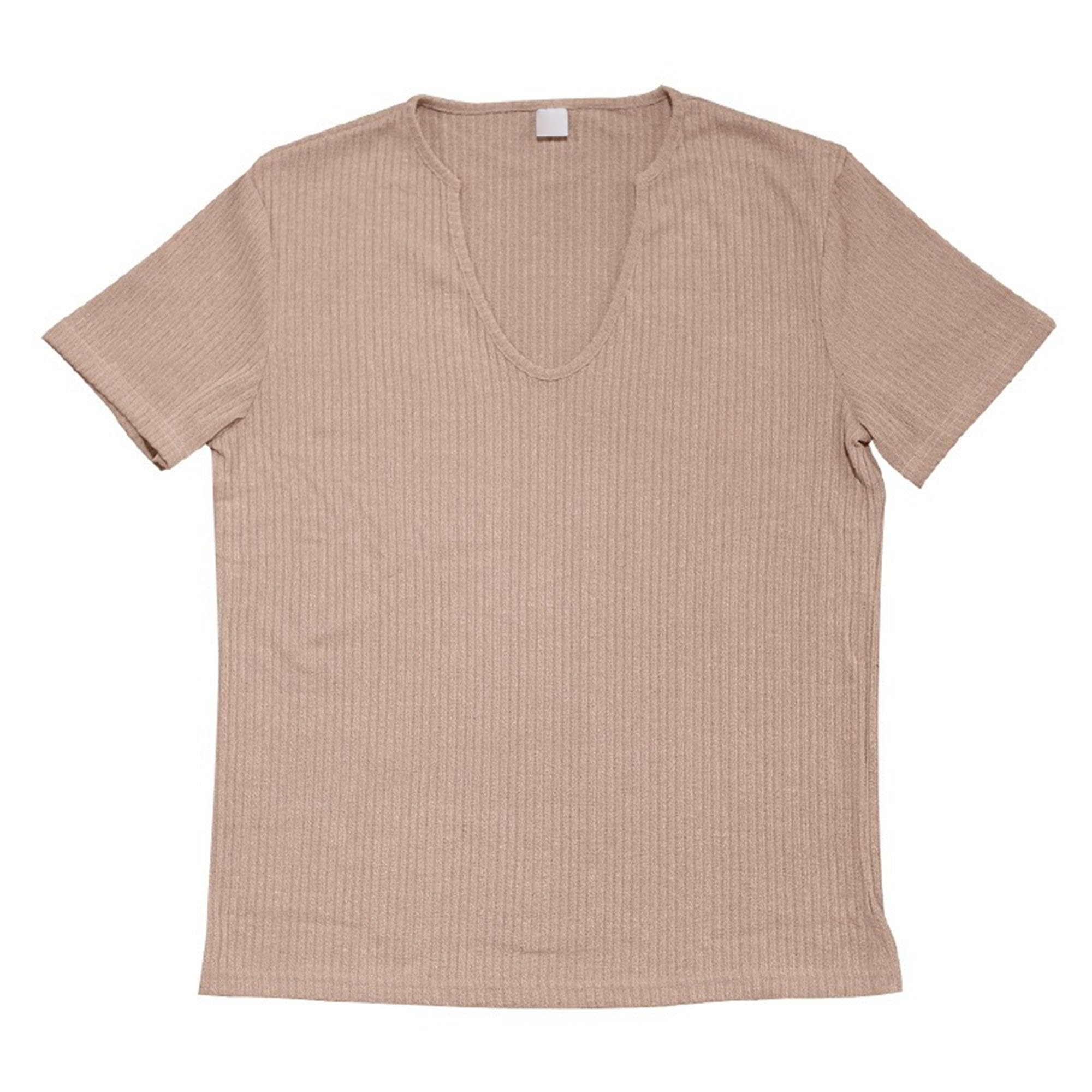 Men Classic Comfy Casual V-Neck T-Shirt Breathable Slim Short Sleeved Shirt Summer Simple Style Sport Tee (Khaki,X-Large)