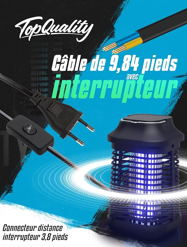 Sennycat Elektromos Szúnyogirtó Lámpa 4200V 15W - UV Rovarcsapda Beltéri és Kültéri Használatra, IPX5 Vízálló, 3m Kábellel