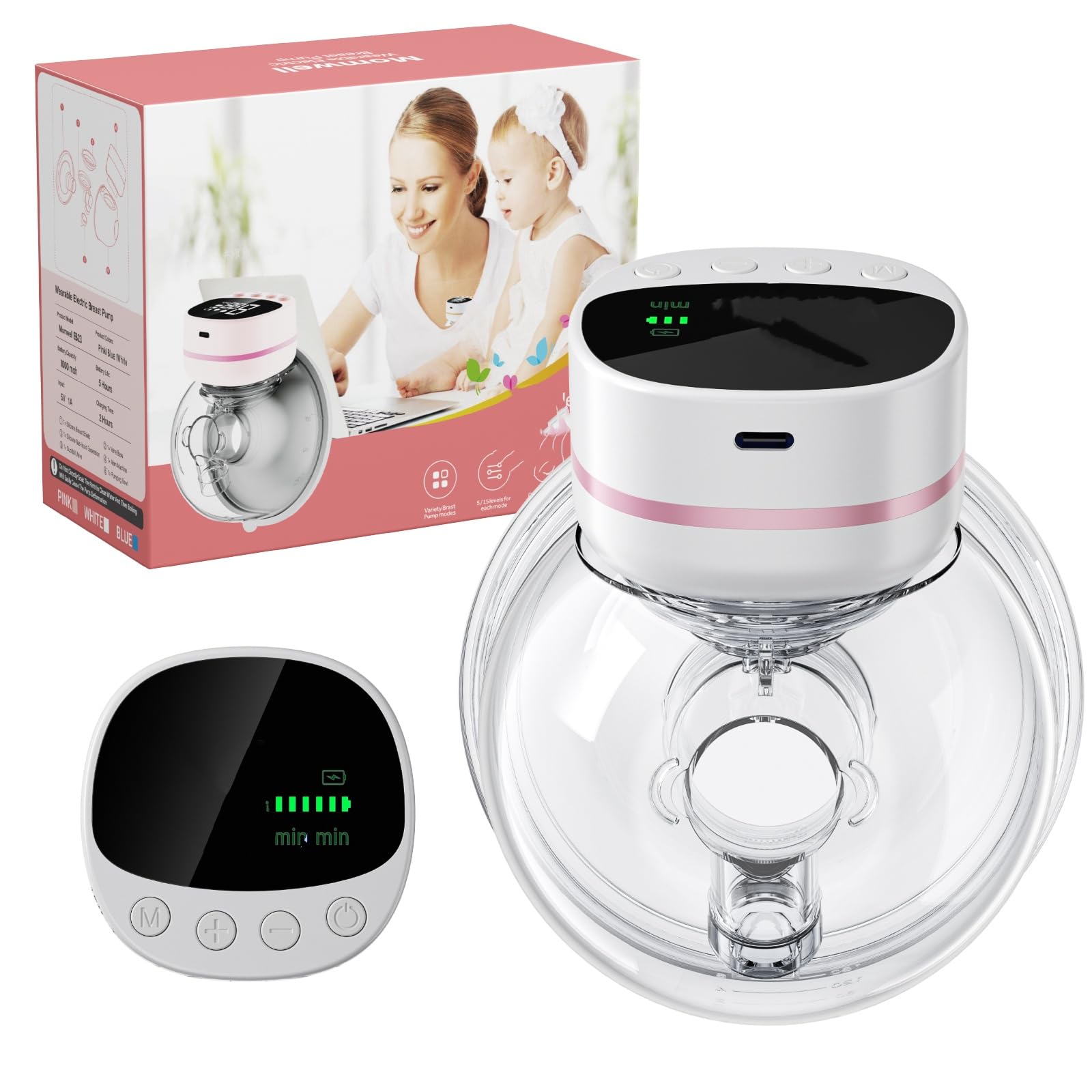 Electric Breast Pump 180ml Wearable Breast Pump Hands Free Breast Pump Portable Cordless Pump with 5 Modes & 15 Levels for Nursing Mums and Working Mothers