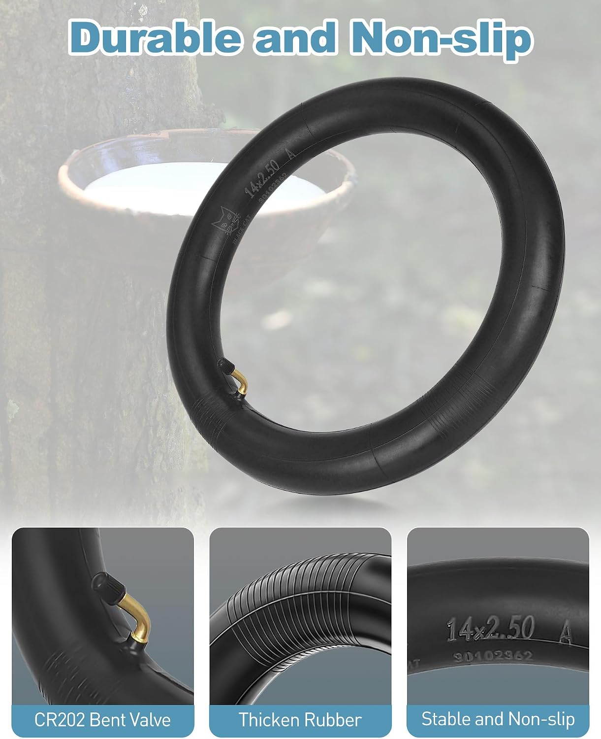 14x2.50 Inner Tube with Bent Valve for Ebike, 14 inch Tire Inner Tube Butyl Rubber Thickened for Electric Bike Accessories, for 10 inch Rim